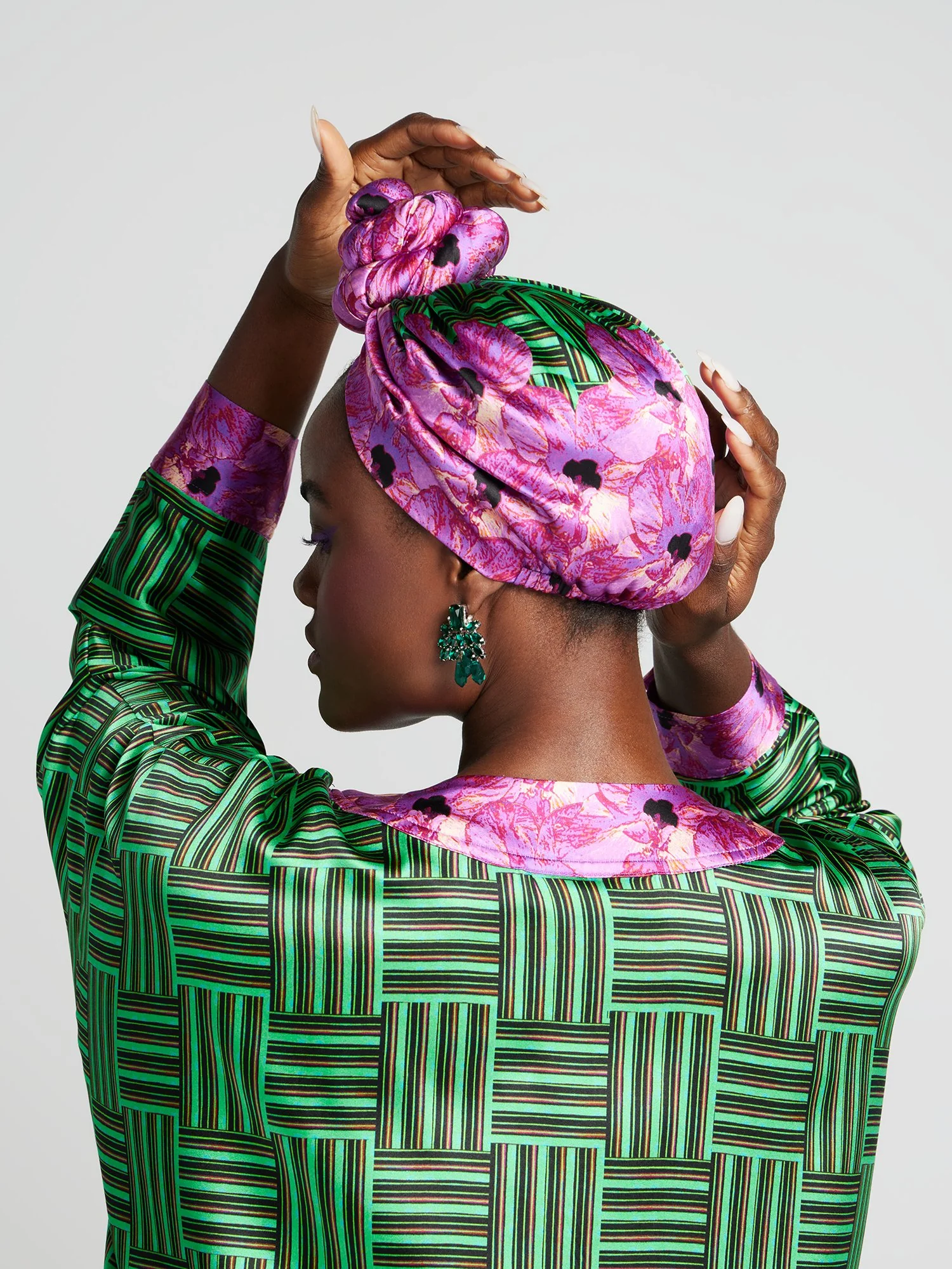 Aisha Floral-Geometric Stretch-Silk Turban - Fashion Collection - Image 3