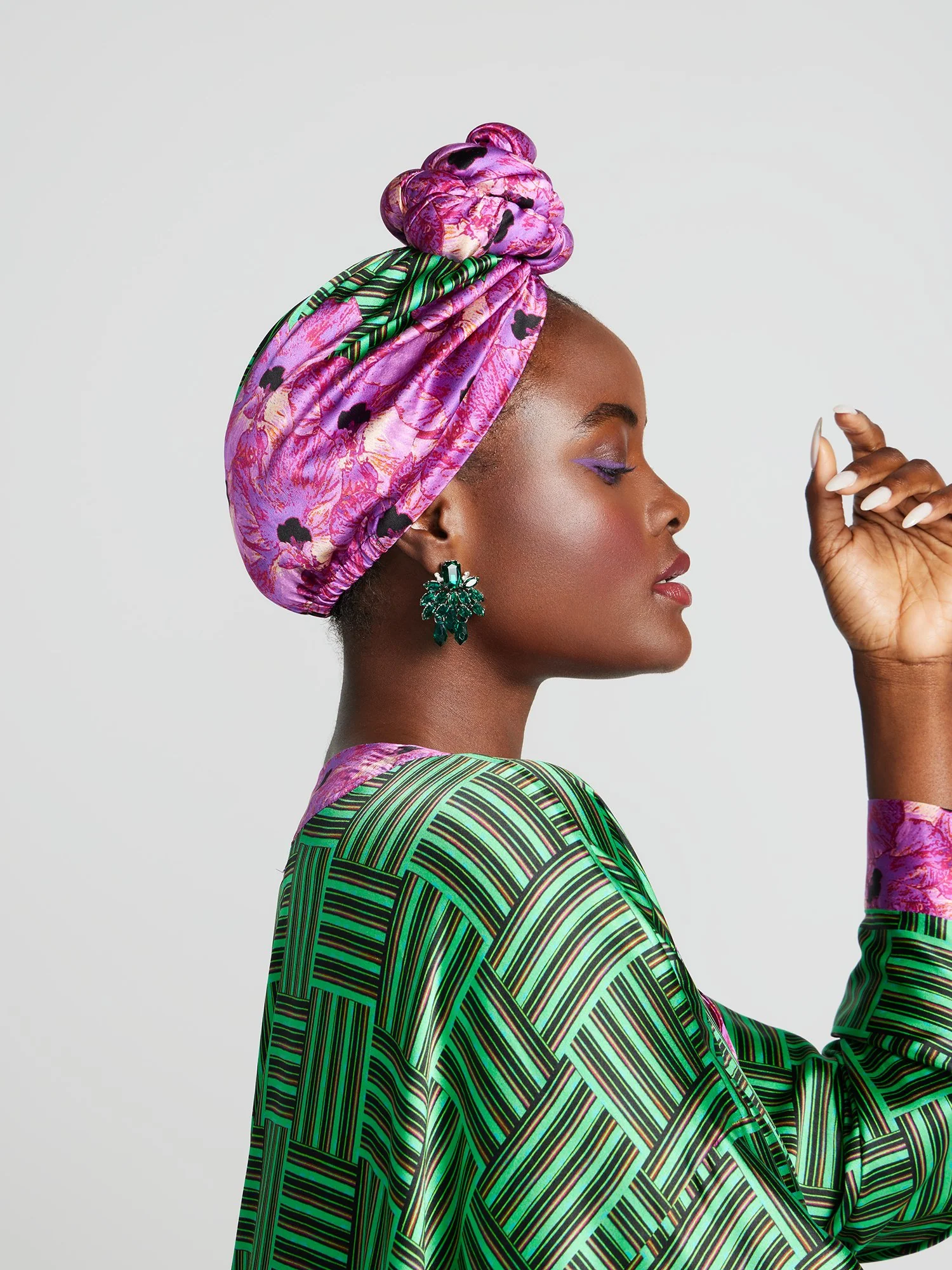 Aisha Floral-Geometric Stretch-Silk Turban - Fashion Collection - Image 4