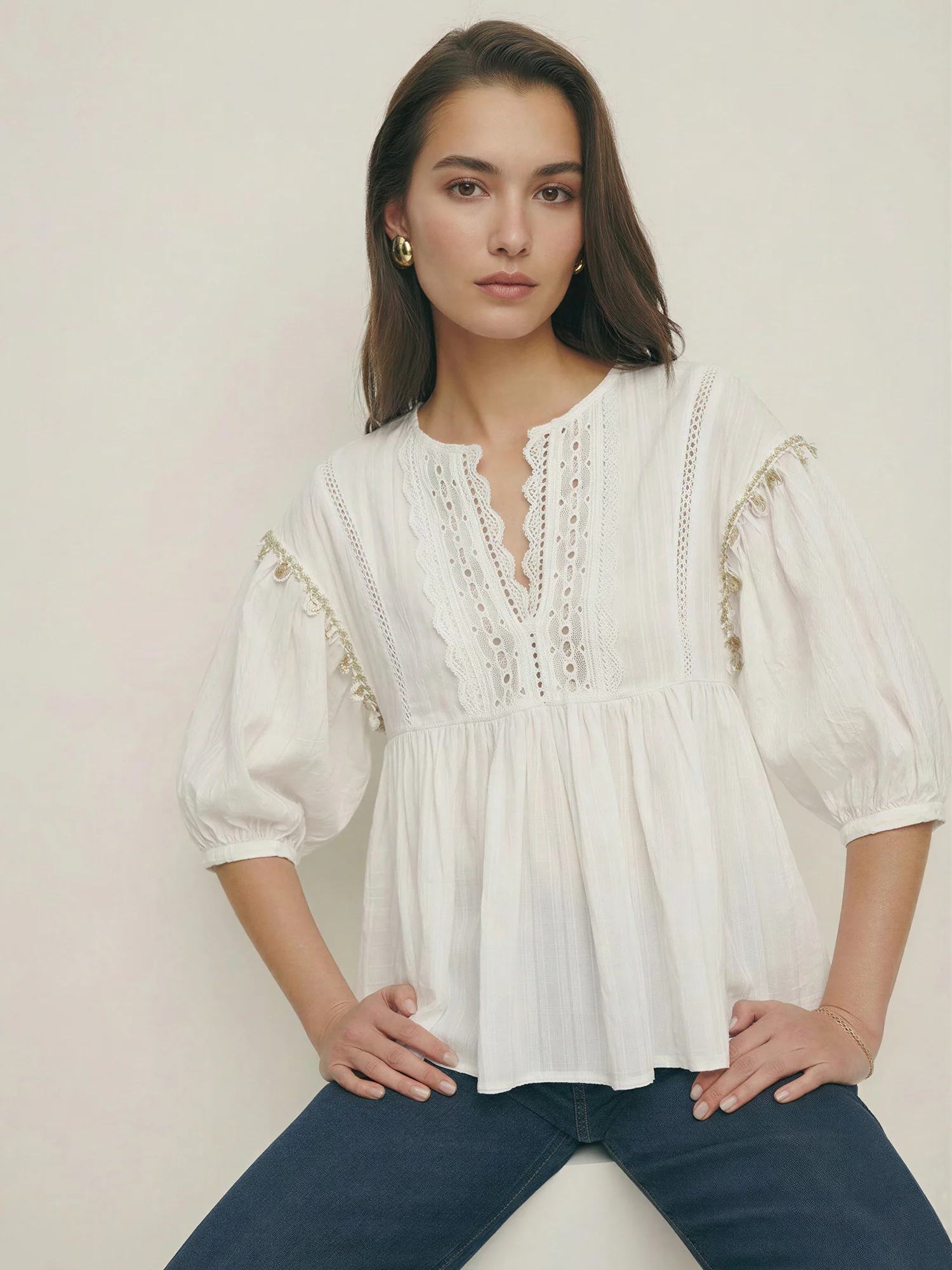Alexa Boho Seashell Trim Blouse - Image 3