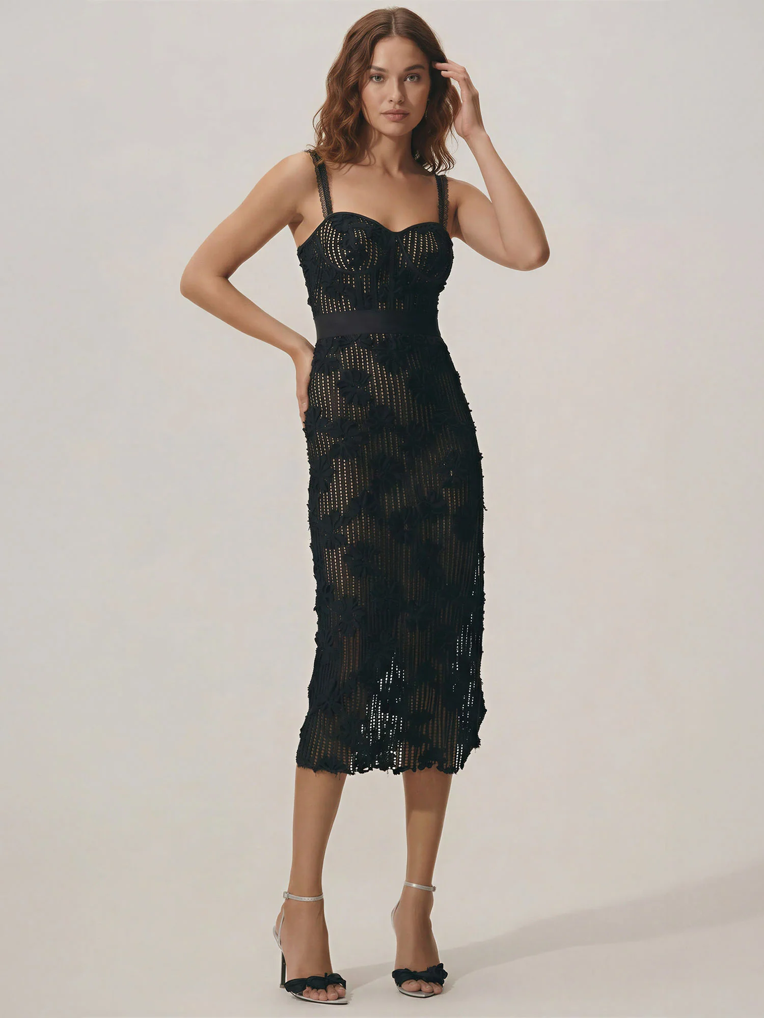 Alyssa Bustier 3D Floral Bodycon Midi Dress