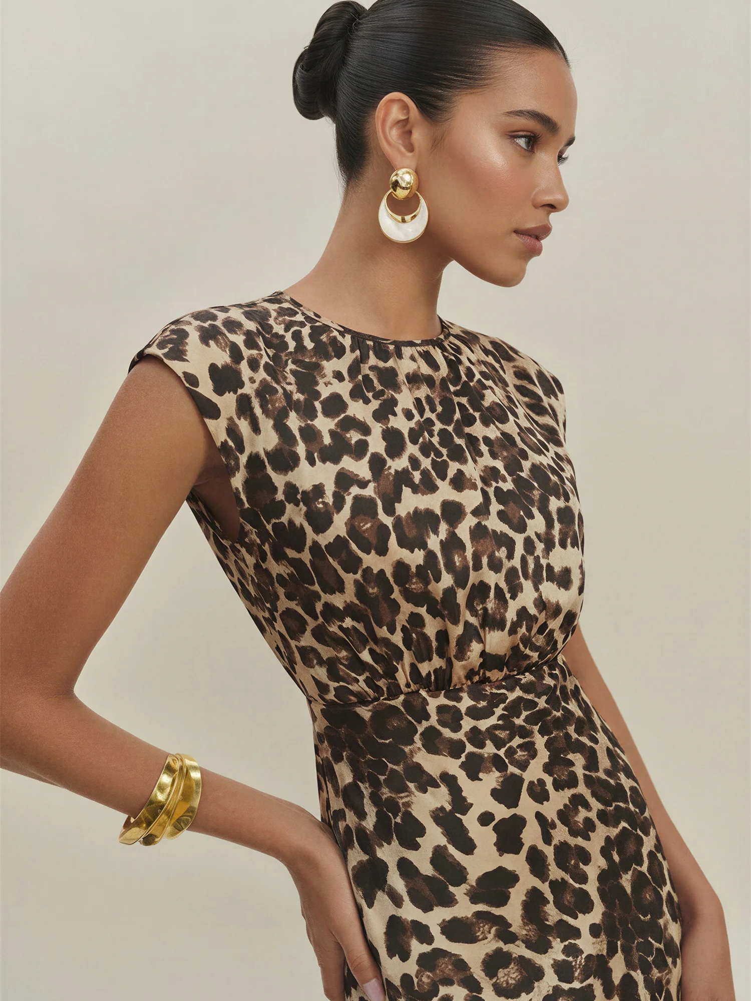 Animal Print Satin Midi Dress - Image 2