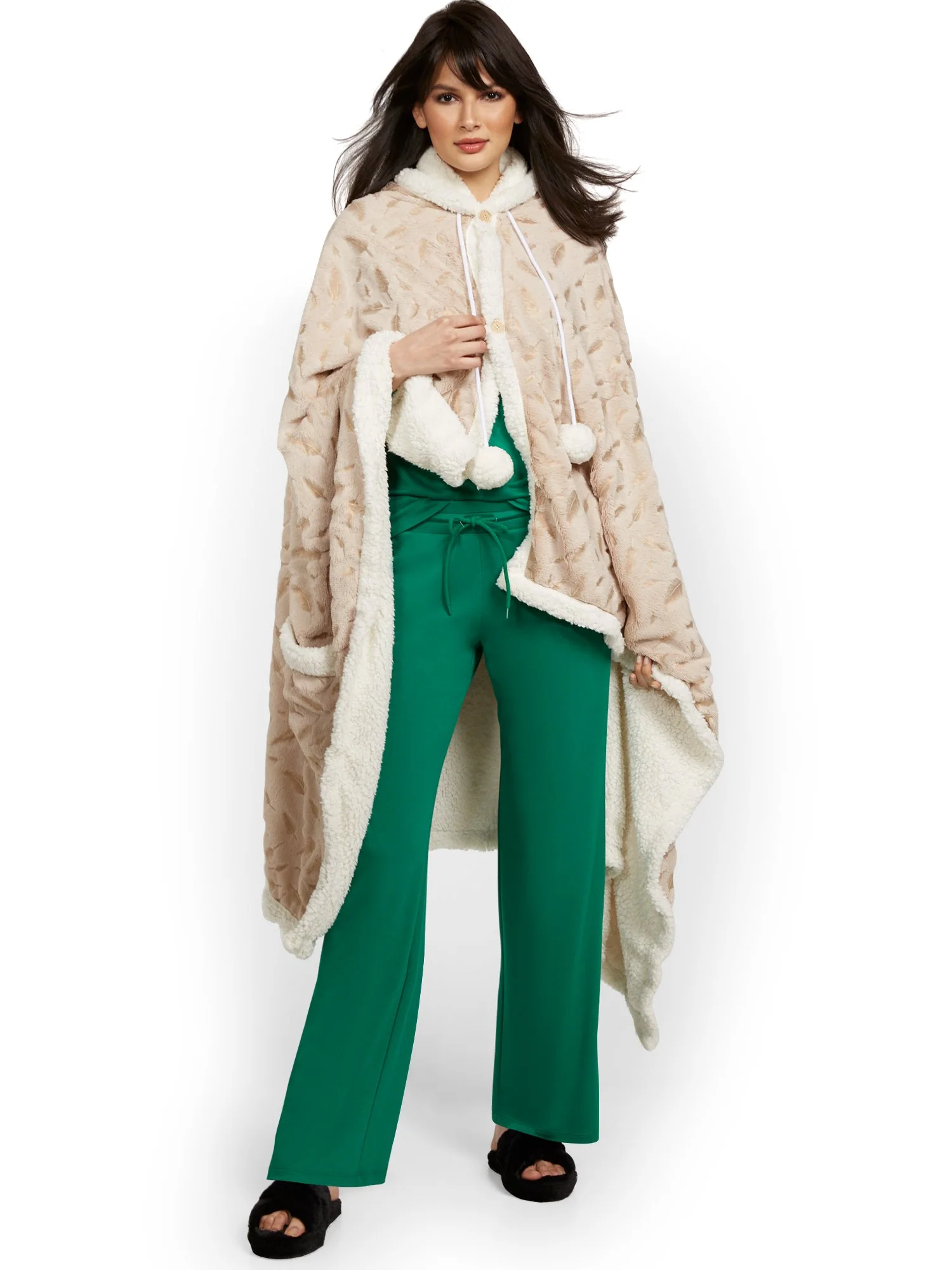 Ansen Leaf-Print Snuggle Hoodie Robe - NY&C x Chic Home - Image 5