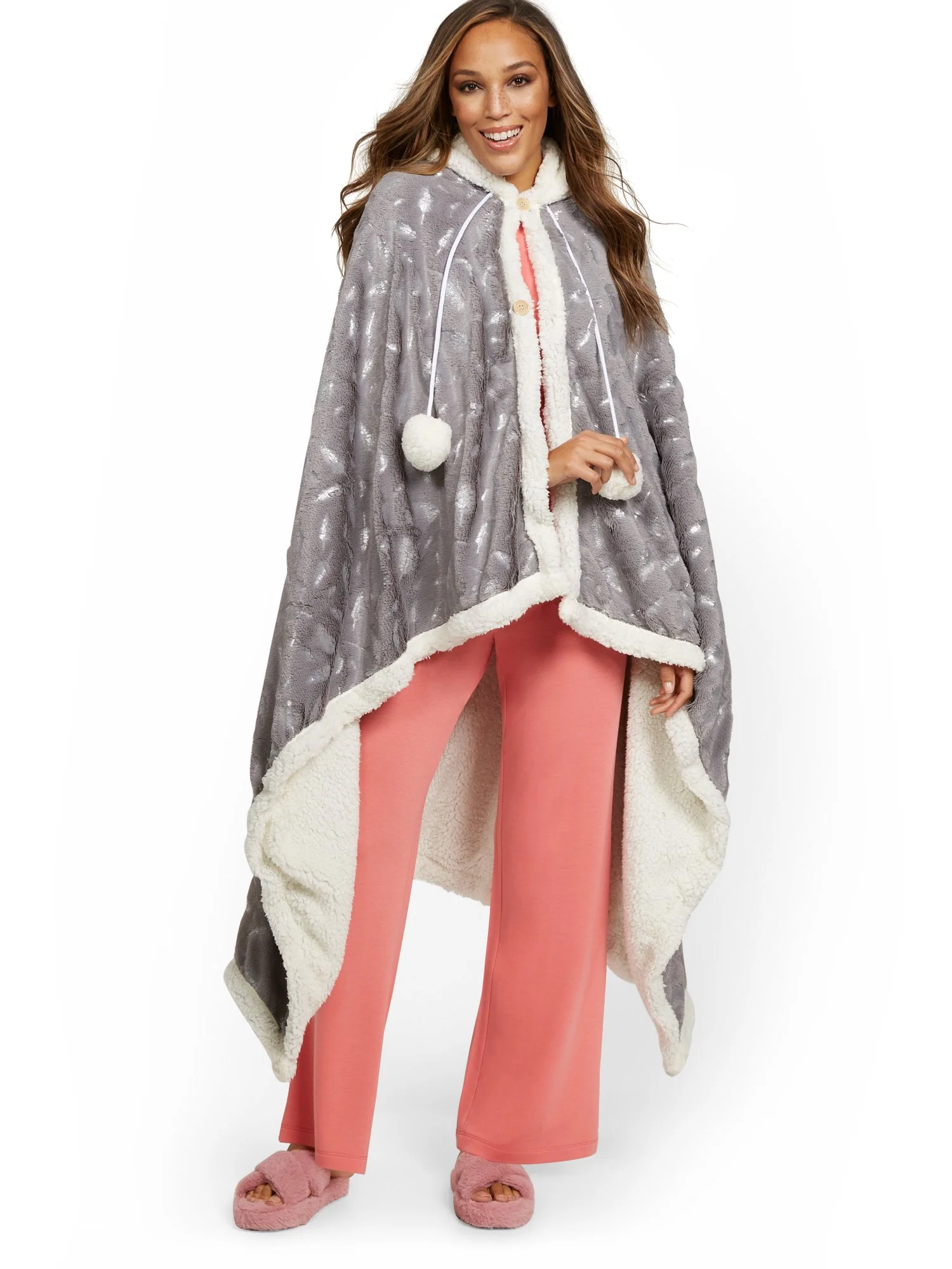Ansen Leaf-Print Snuggle Hoodie Robe - NY&C x Chic Home - Image 8