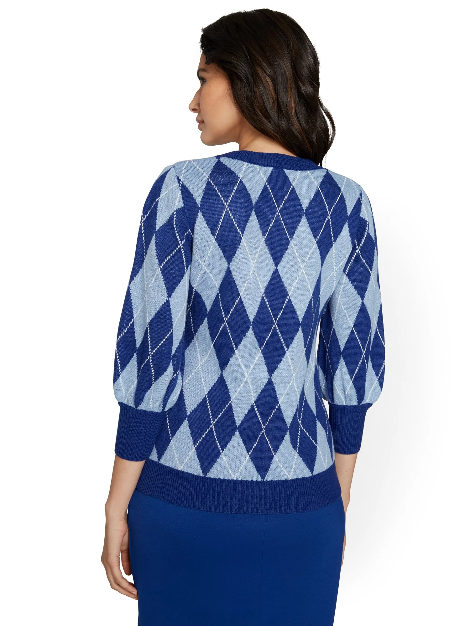Argyle Puff-Sleeve Sweater - Image 3