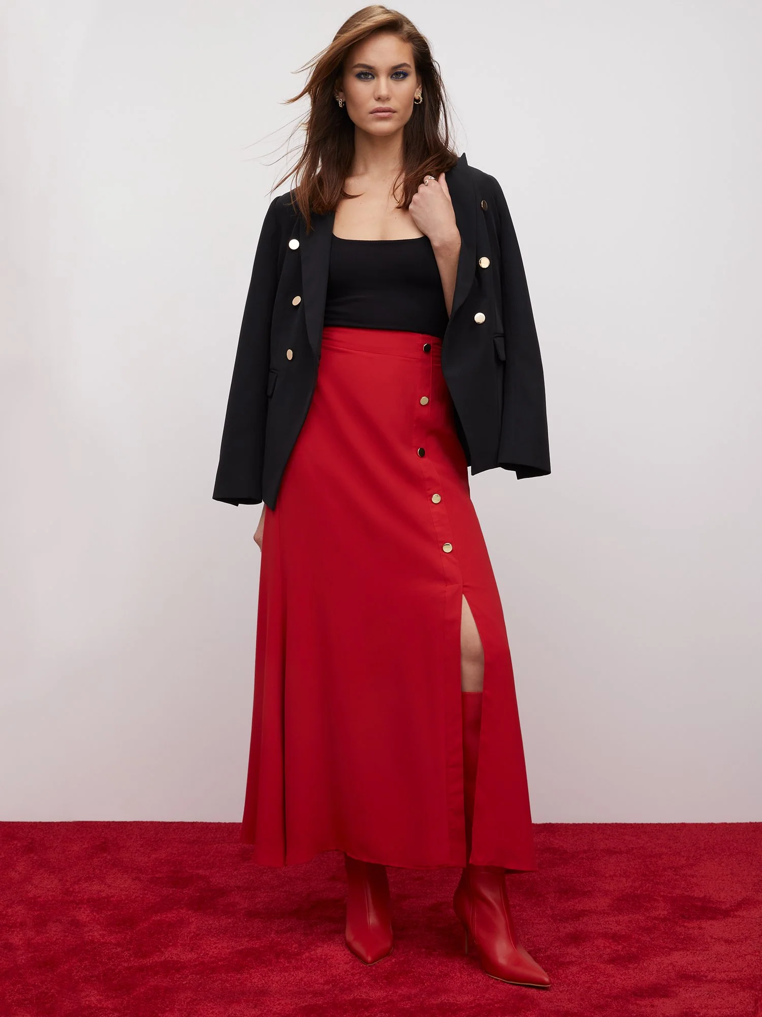 Asymmetric Button-Detail Maxi Skirt - Image 2
