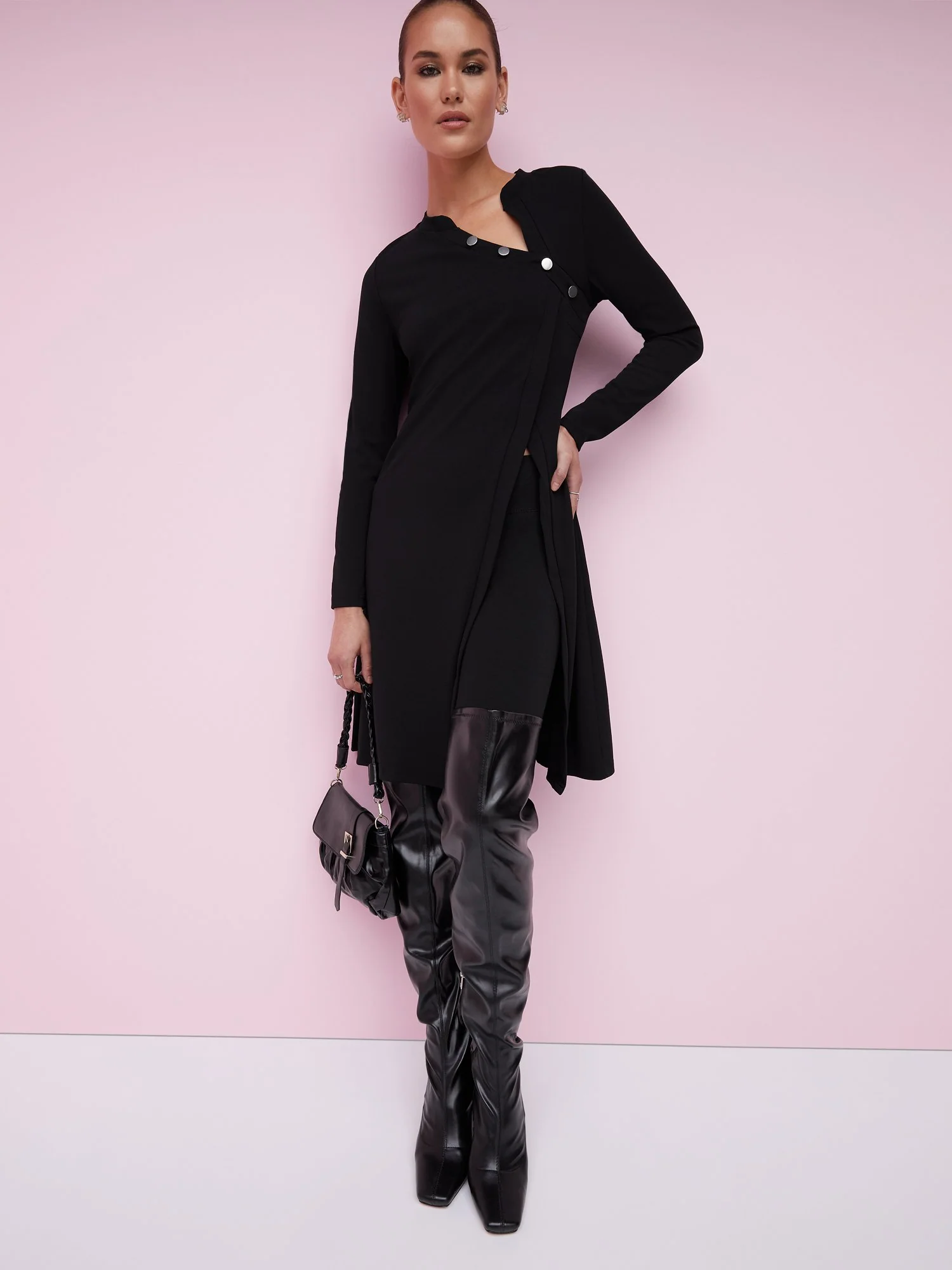 Asymmetric Button-Detail Slit-Side Top - Image 2