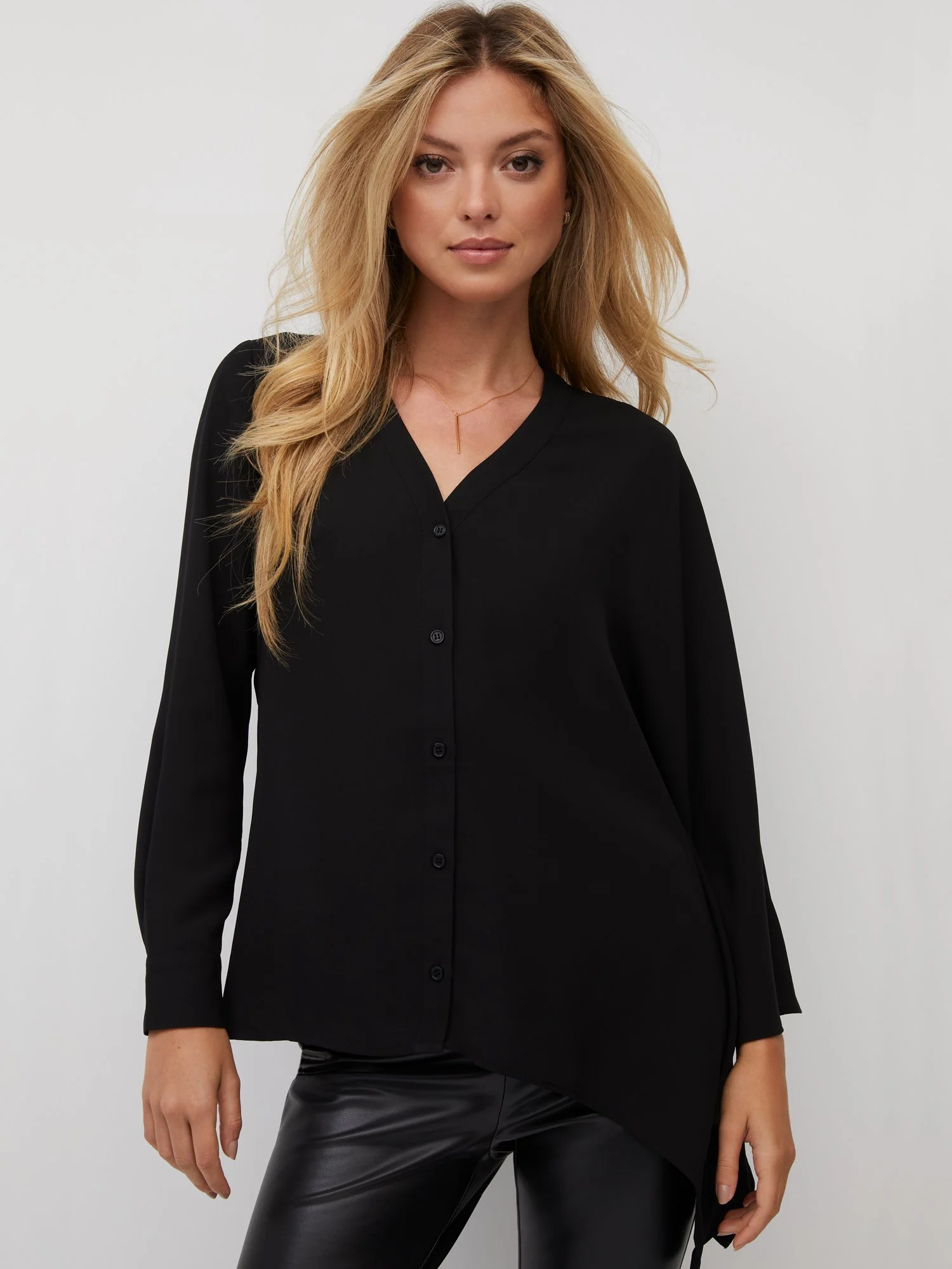 Asymmetric Button-Front Tunic Shirt - Image 2