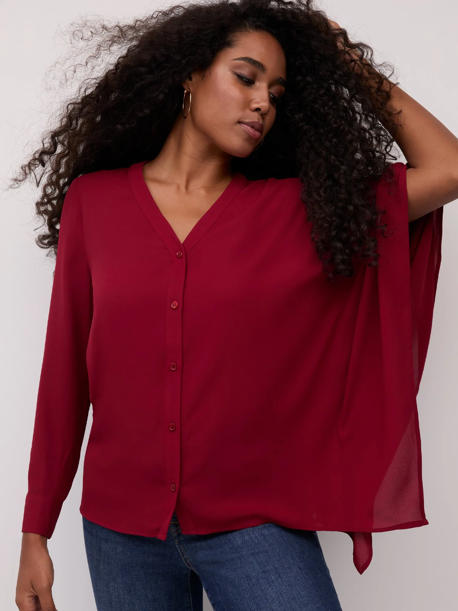Asymmetric Button-Front Tunic Shirt - Image 5