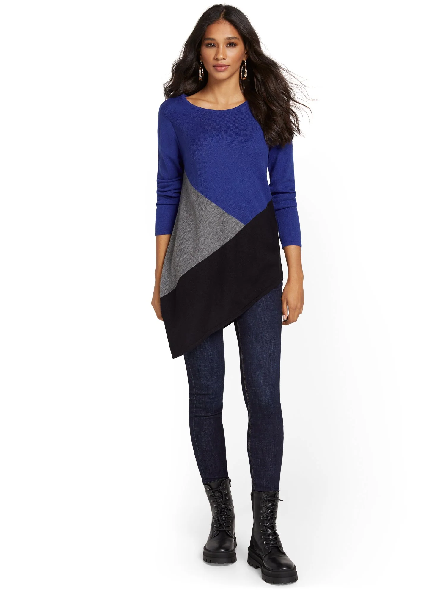 Asymmetric Colorblock Tunic Sweater - Image 5