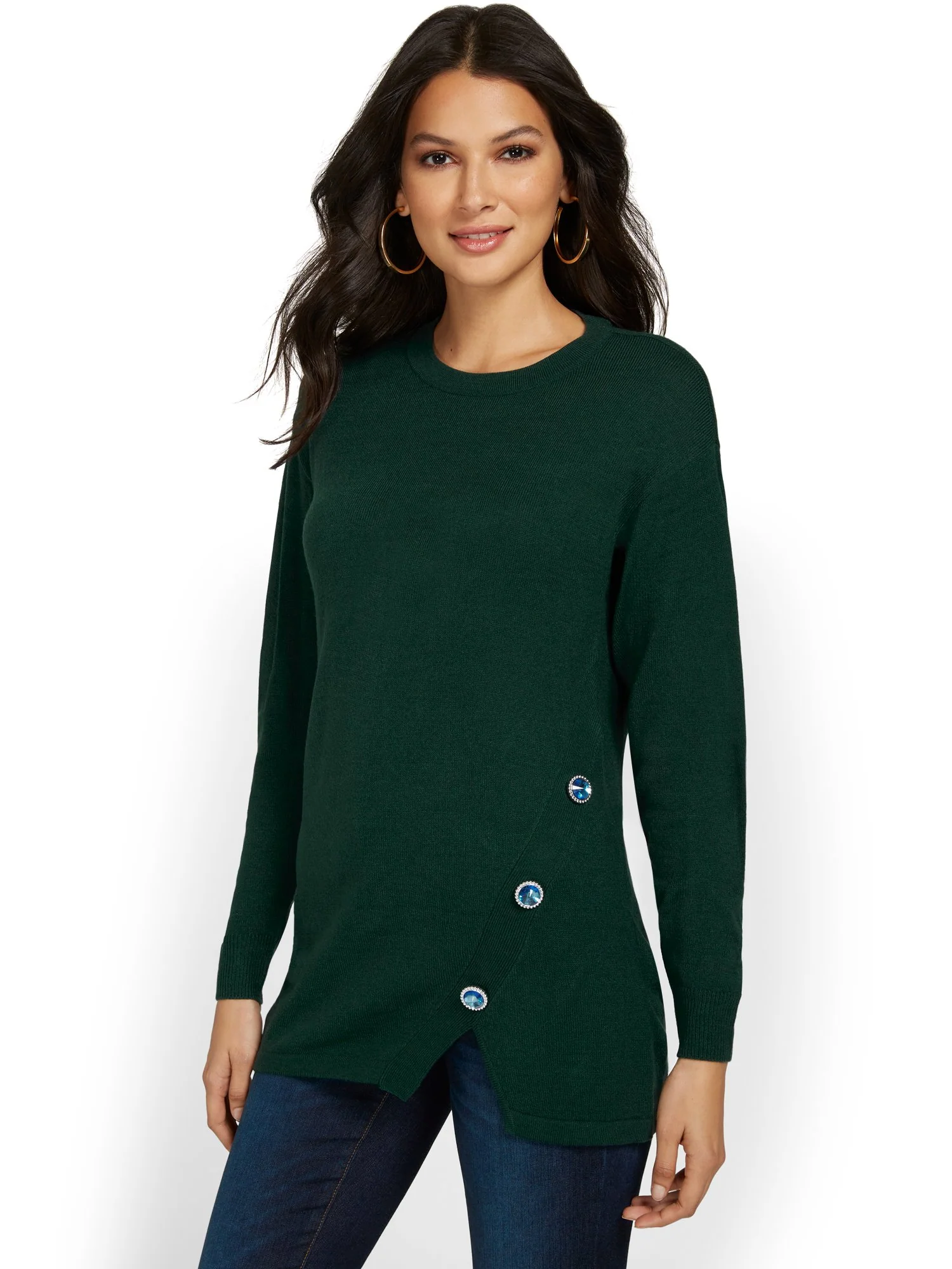 Asymmetric Jewel-Embellished Tunic Sweater - Image 10