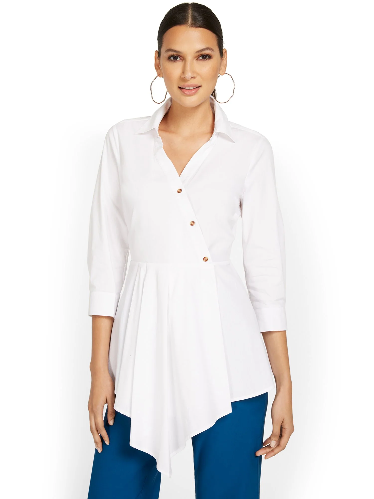Asymmetric Poplin Wrap-Top
