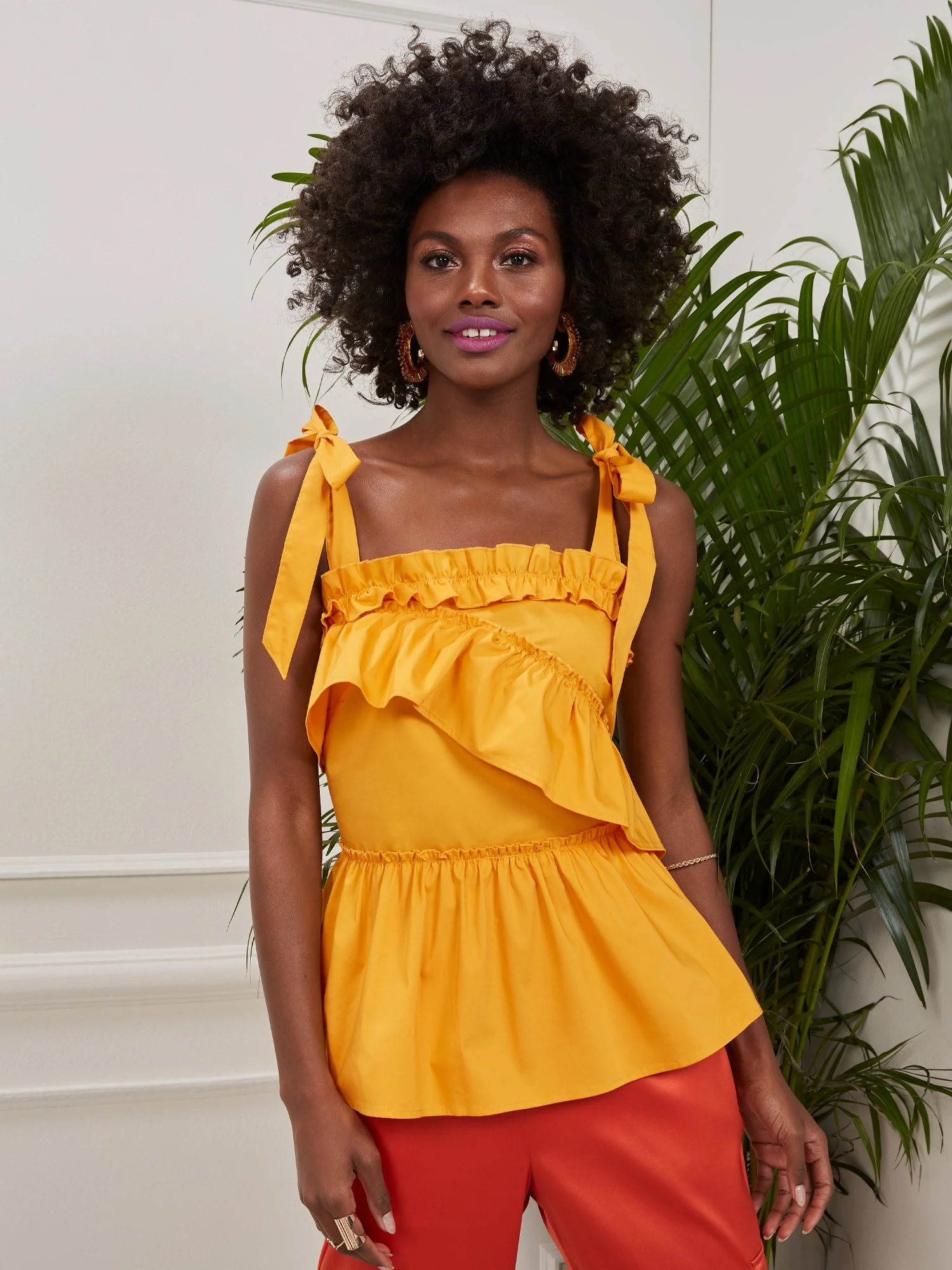 Asymmetric Ruffle Poplin Top - Image 2