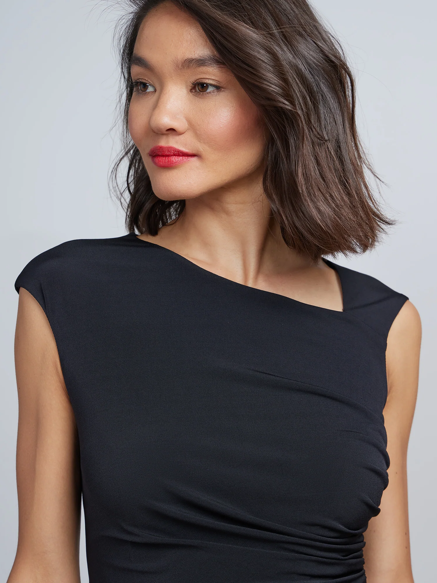 Asymmetric Side Ruched Midi Dress - Image 4