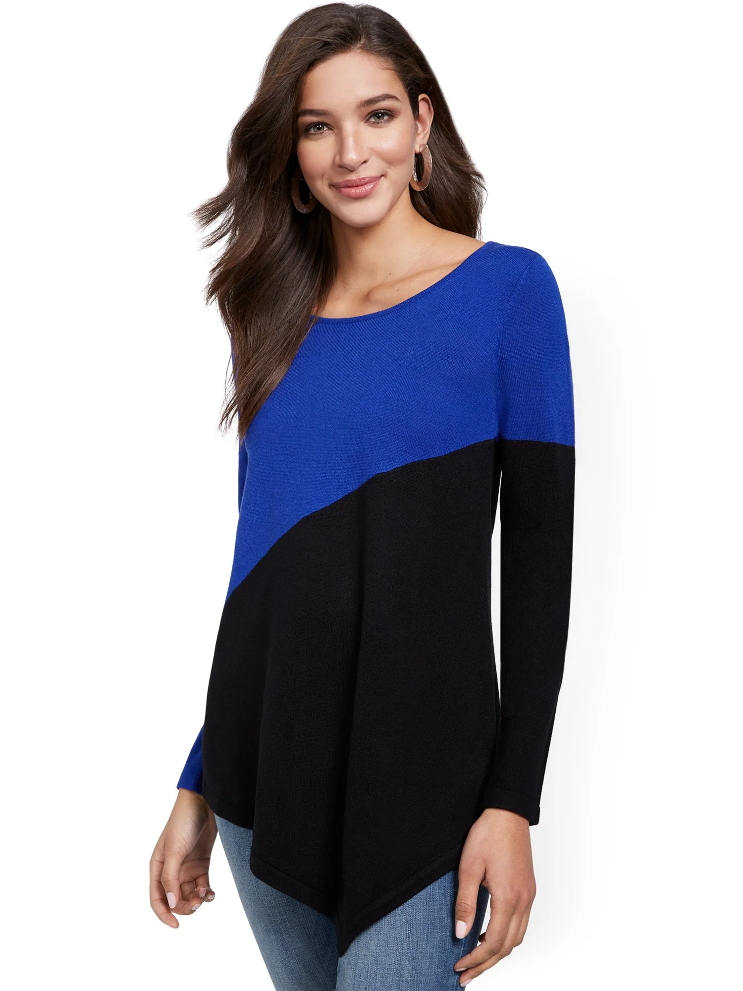 Asymmetrical Colorblock Tunic Sweater - Image 5