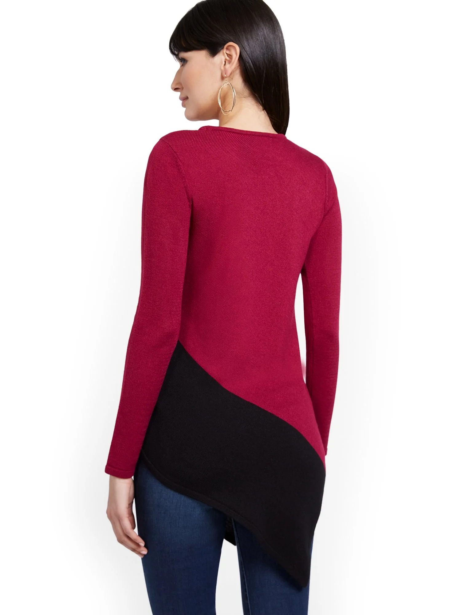 Asymmetrical Colorblock Tunic Sweater - Image 3