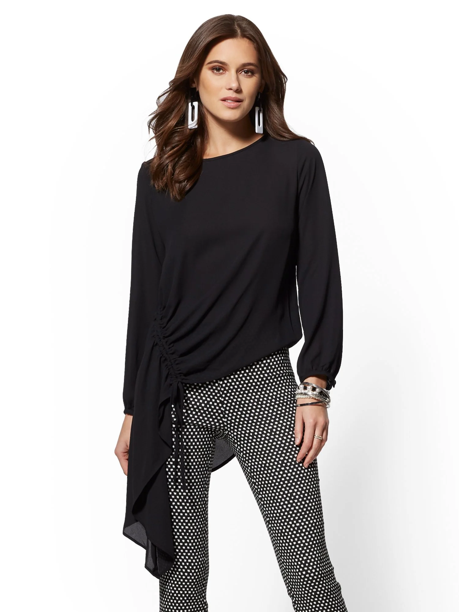 Asymmetrical-Hem Tunic Blouse - Image 2