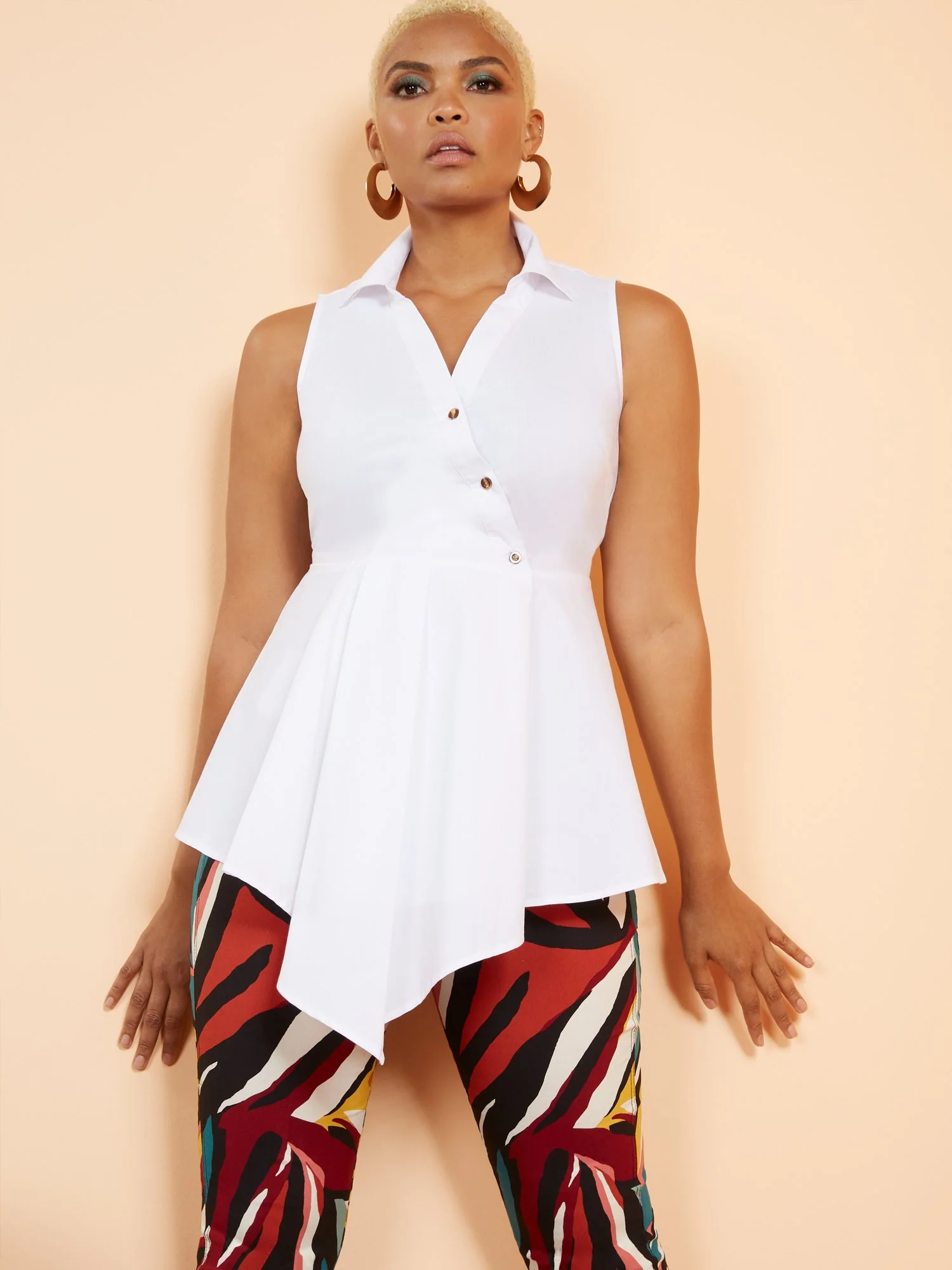 Asymmetrical Ruffle Hem Poplin Shirt - Image 2