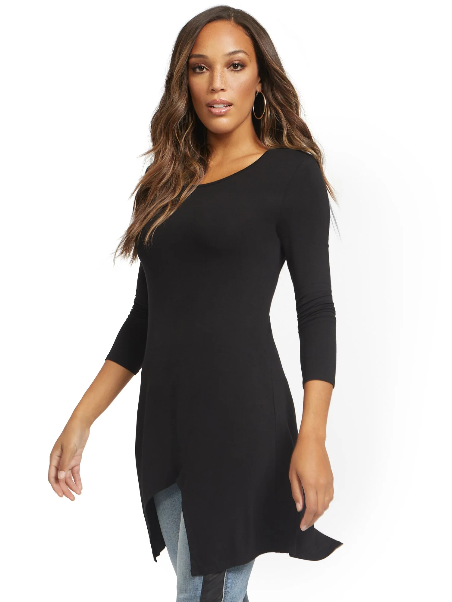 Asymmetrical Sharkbite Hem Tunic Top - Image 2