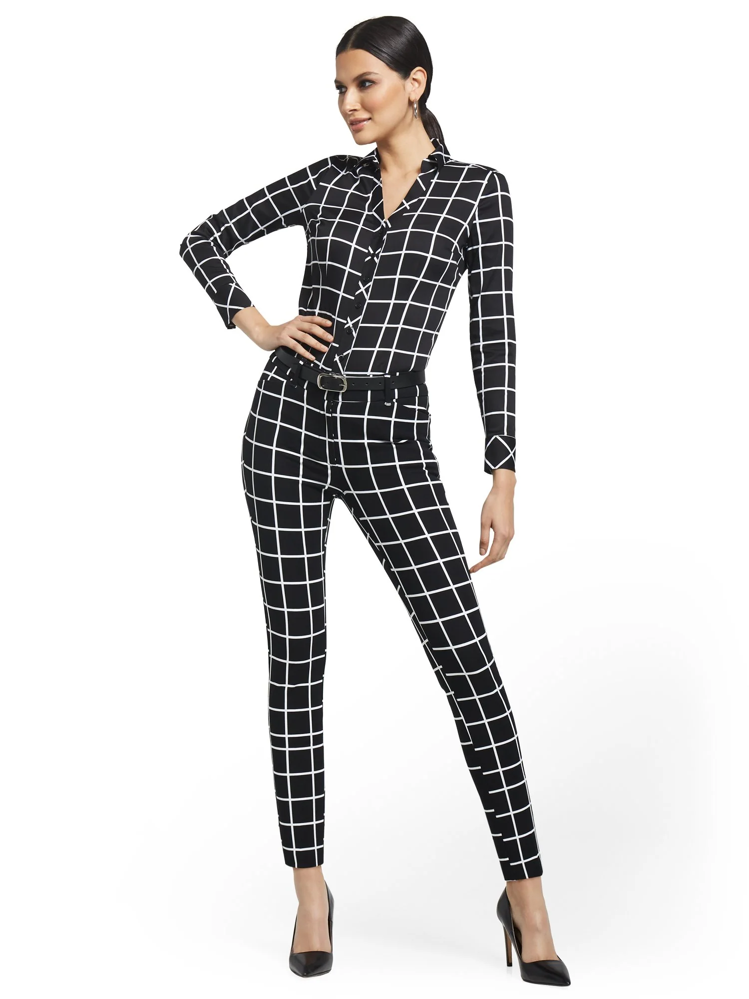 Audrey High-Waisted Ankle Pant - Grid-Print - Image 4