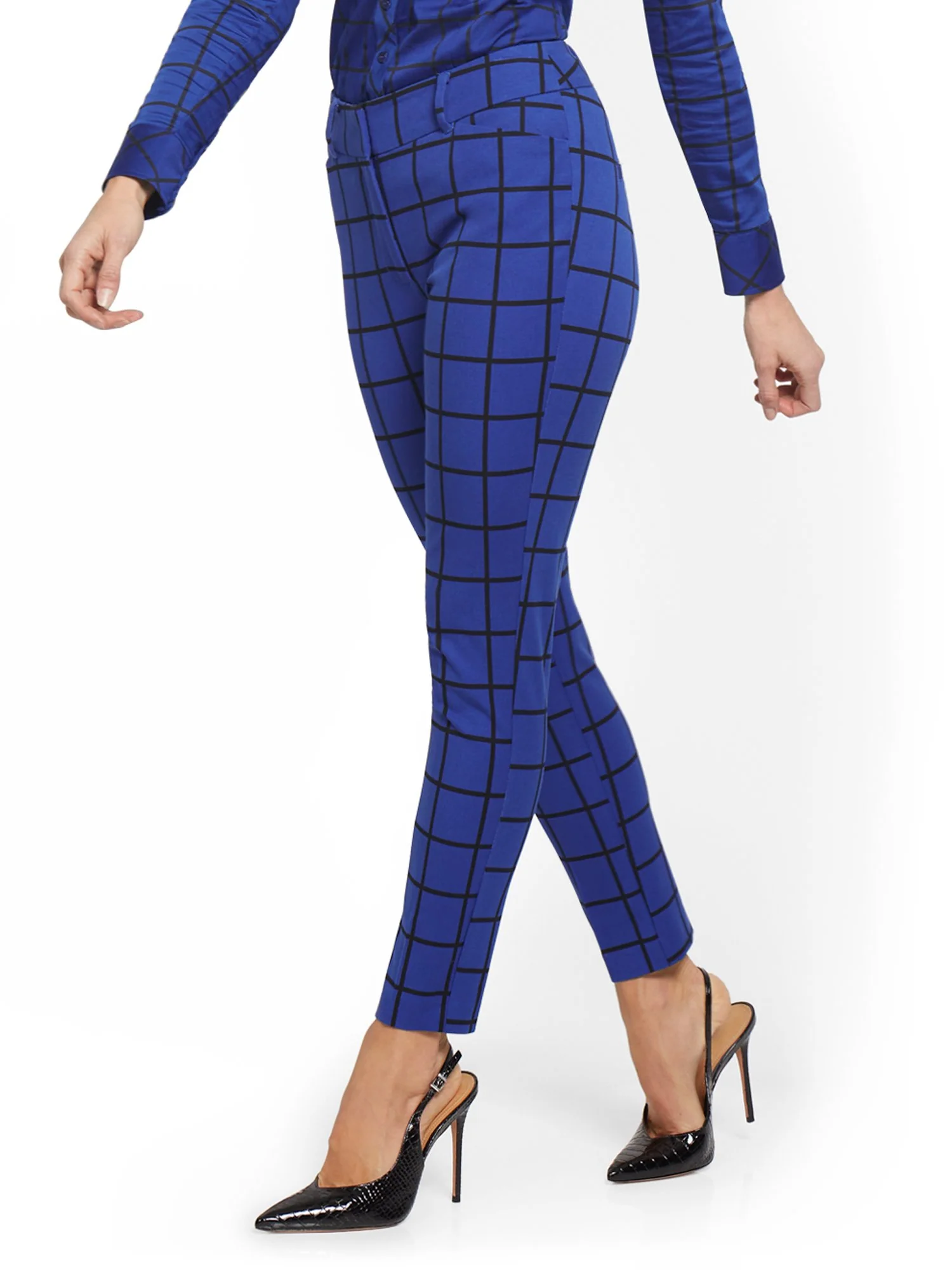 Audrey High-Waisted Ankle Pant - Grid-Print - Image 7