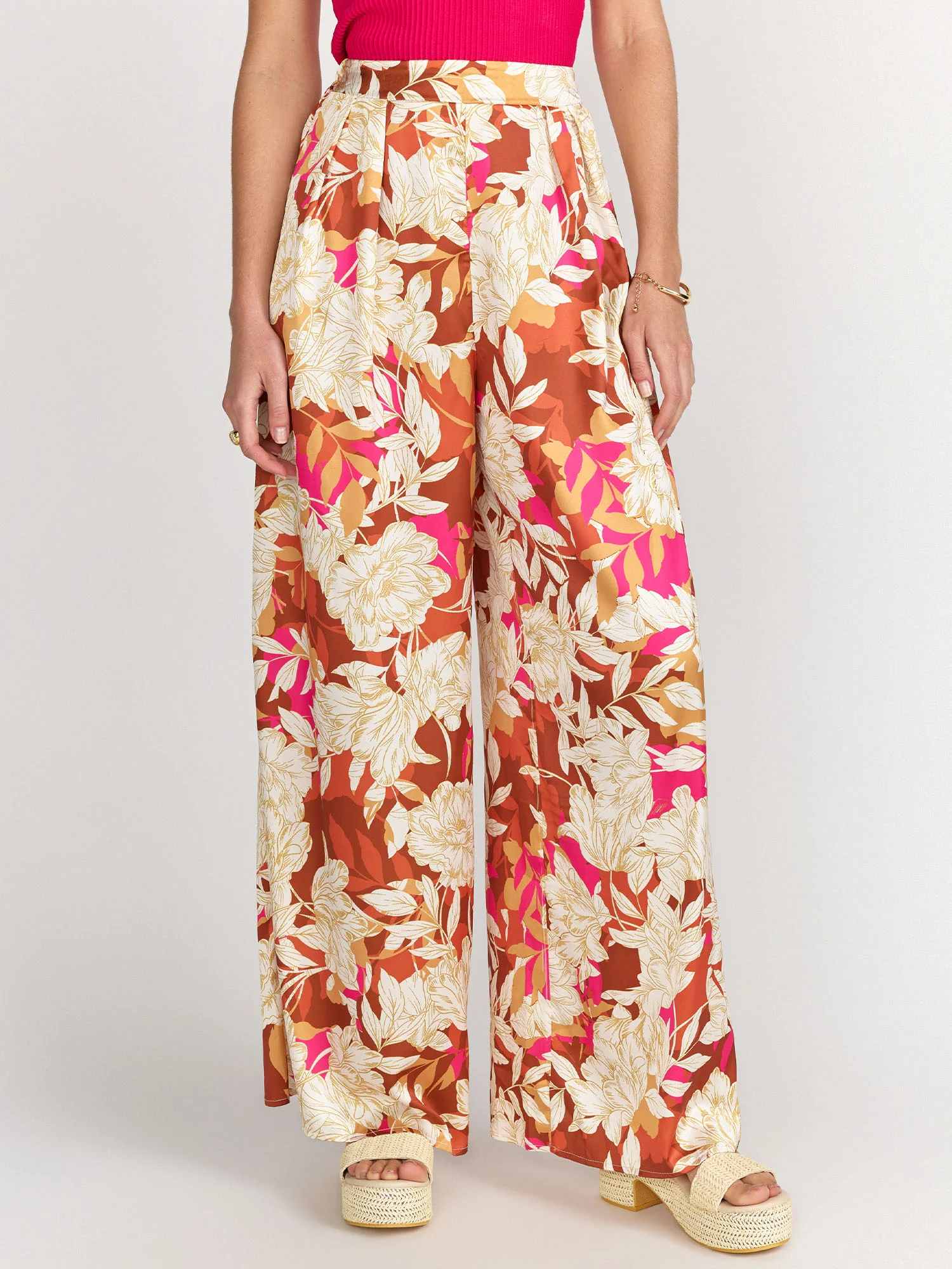 Flying Tomato Autumnal Floral Printed Pleated Wide Leg Pant - Brands We Love