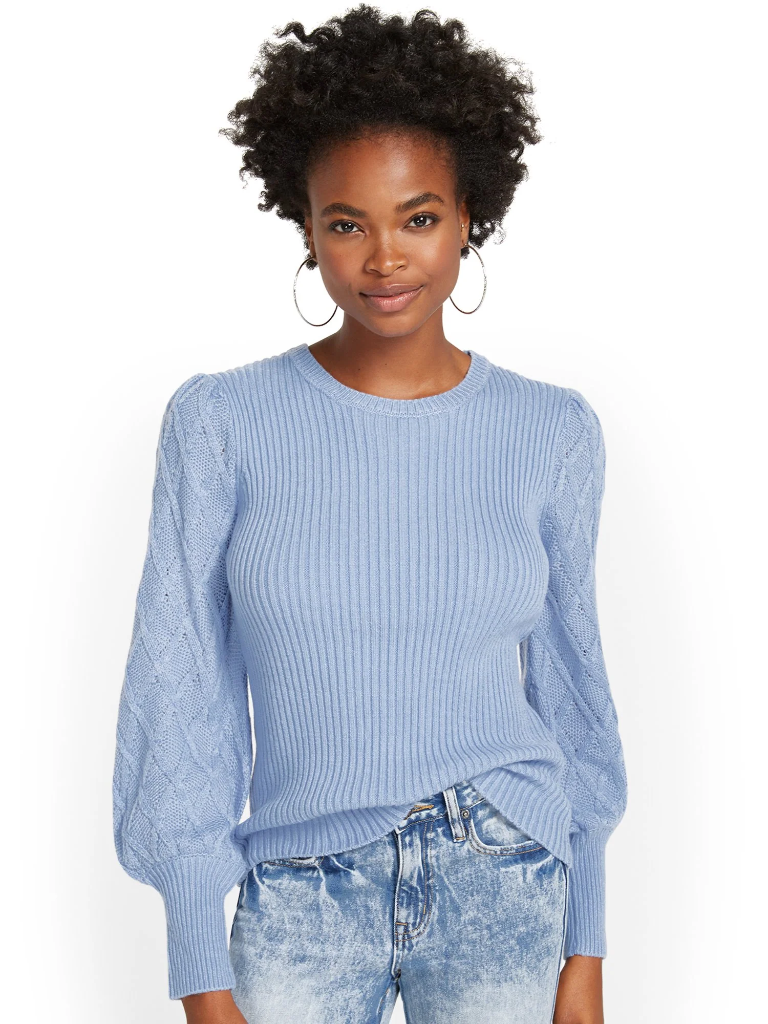 Balloon-Sleeve Cable-Knit Pullover Sweater - Image 4