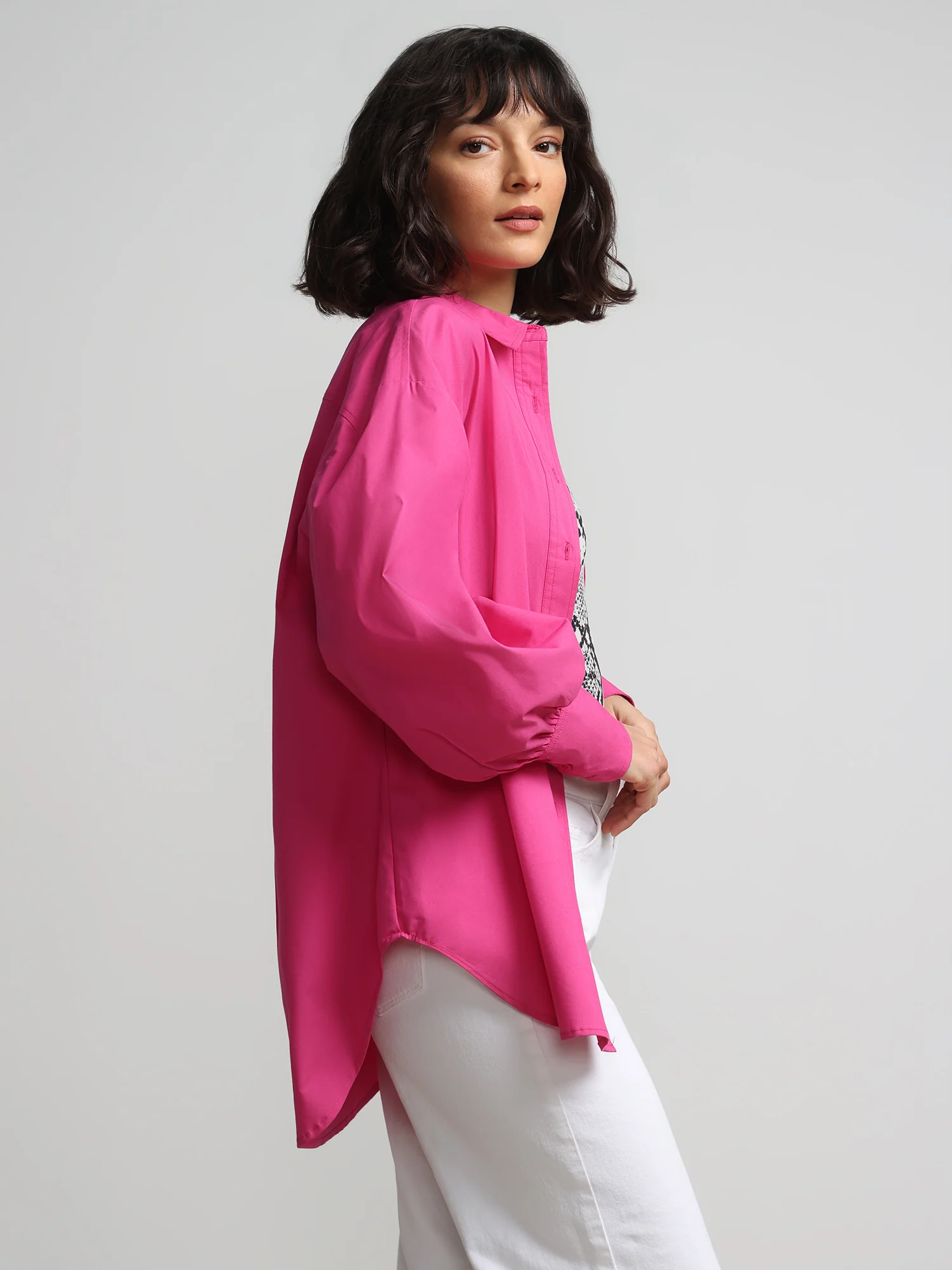 Balloon-Sleeve Oversized Boyfriend Poplin Shirt - Image 18