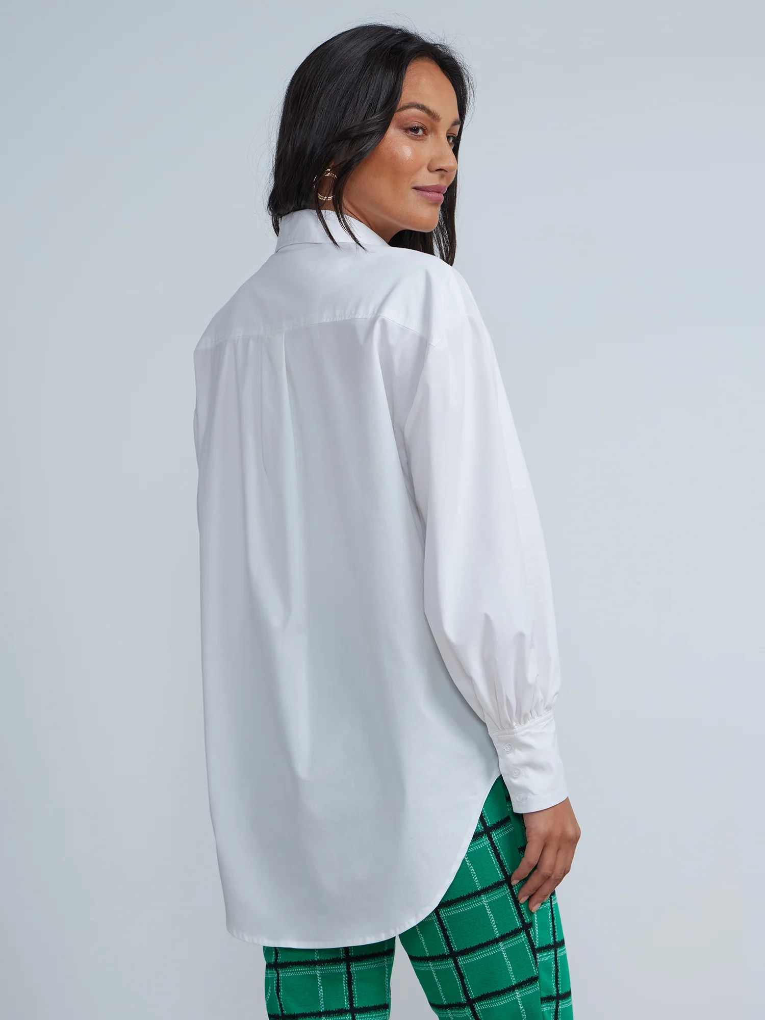 Balloon-Sleeve Oversized Boyfriend Poplin Shirt - Image 3