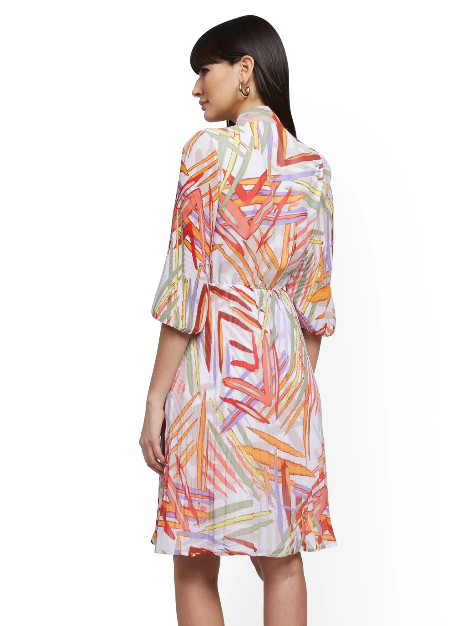 Balloon-Sleeve Pleated Dress - Image 3