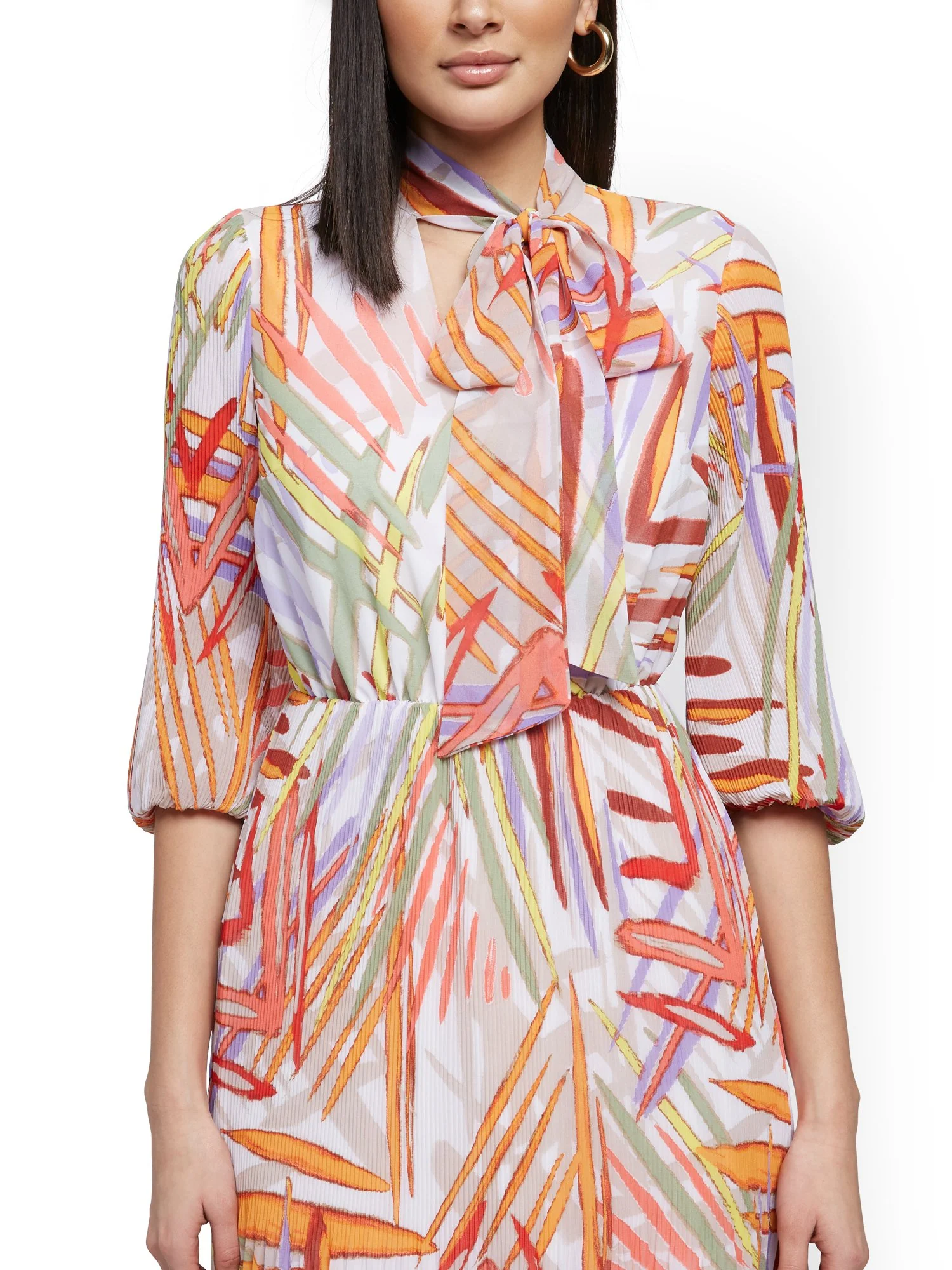 Balloon-Sleeve Pleated Dress - Image 4