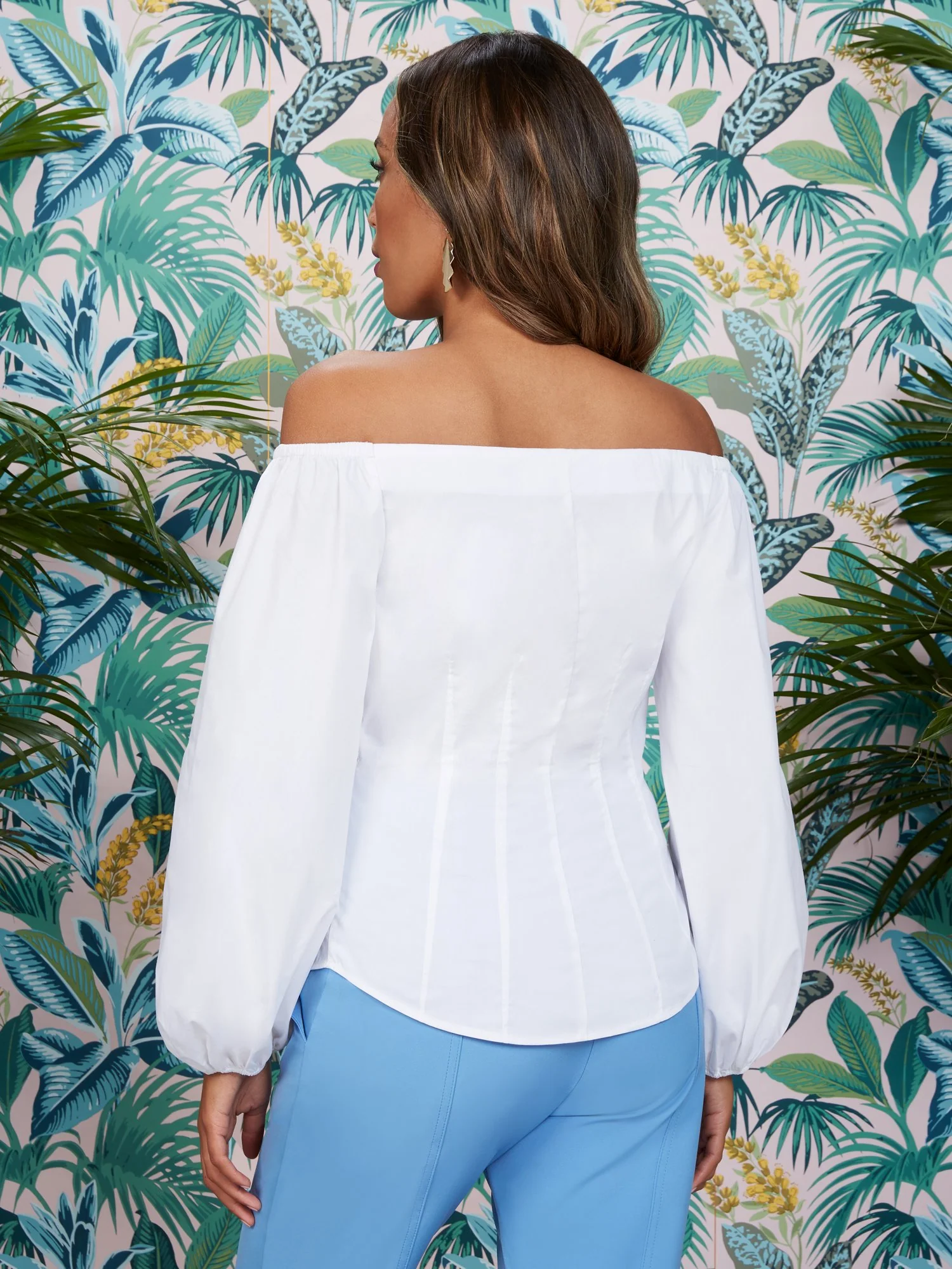 Balloon-Sleeve Poplin Off-The-Shoulder Corset Top - Image 3