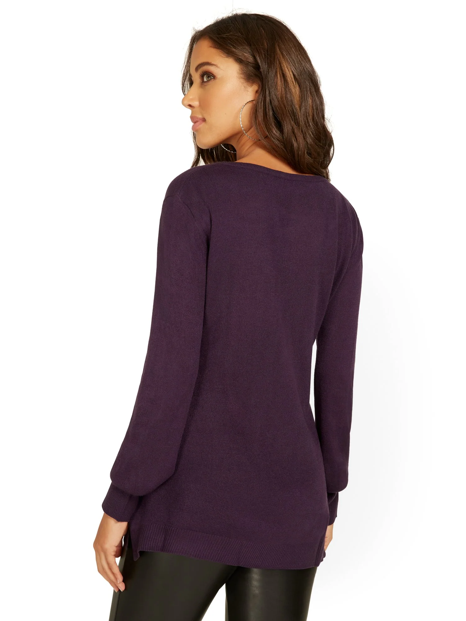 Balloon-Sleeve Tunic Sweater - Image 3