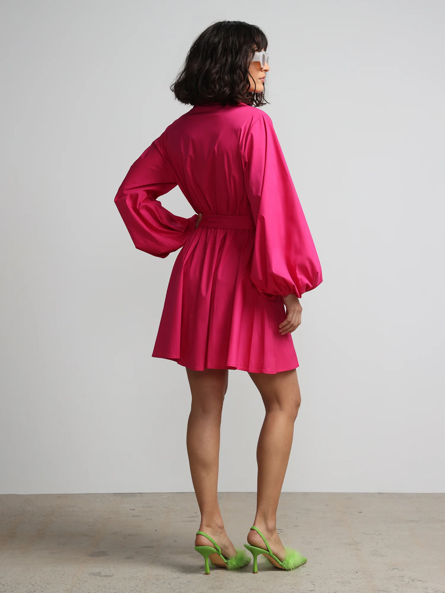 Balloon-Sleeve Waist-Tie Shirt Dress - Image 3