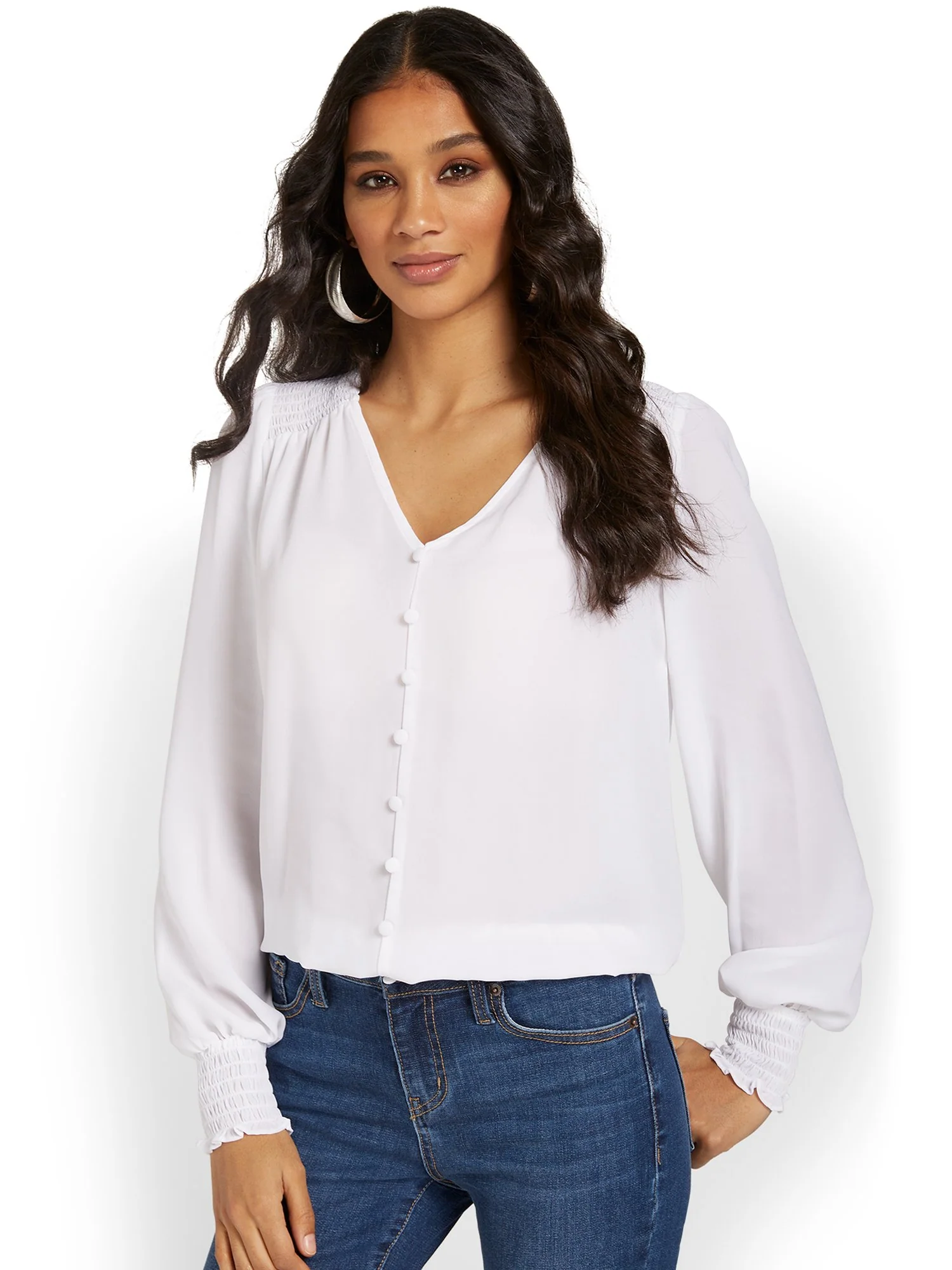 Banded Button-Down Blouse