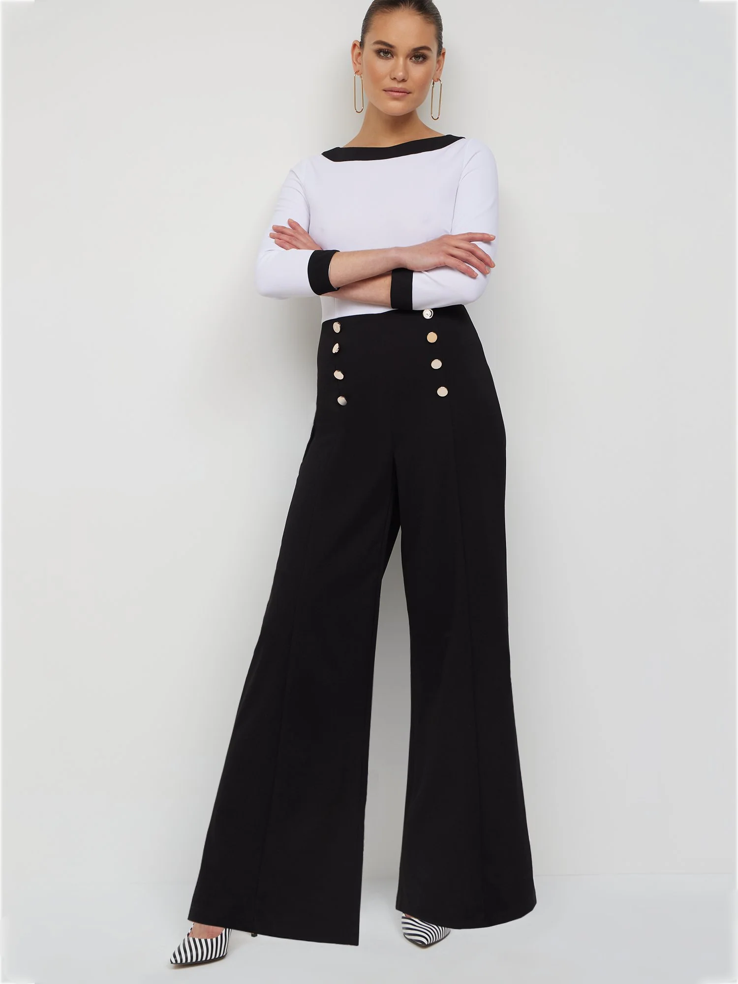 Bateau-Neck Button-Front Jumpsuit - Magic Crepe®