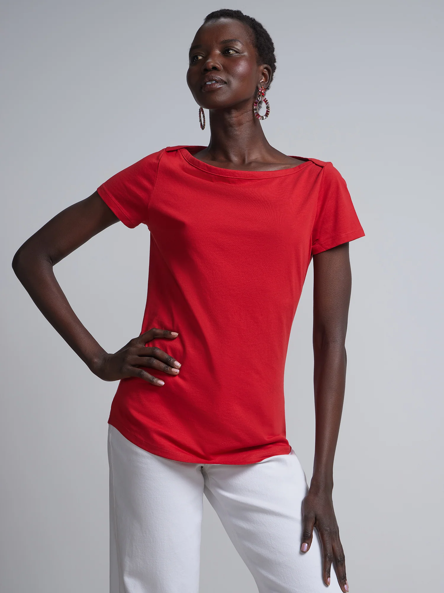 Boat Neck Short Sleeves Basic T-Shirt - Image 29