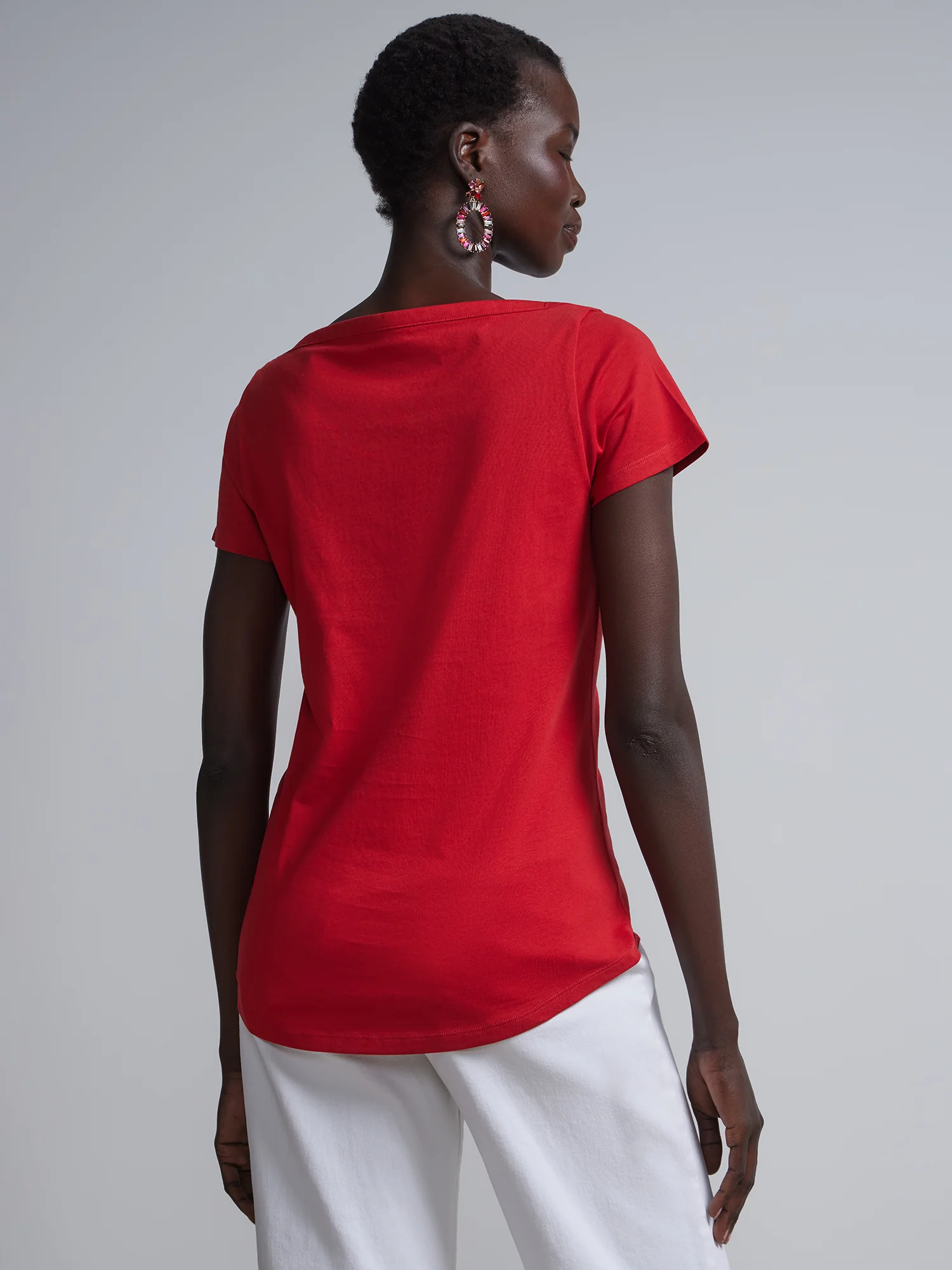 Boat Neck Short Sleeves Basic T-Shirt - Image 31