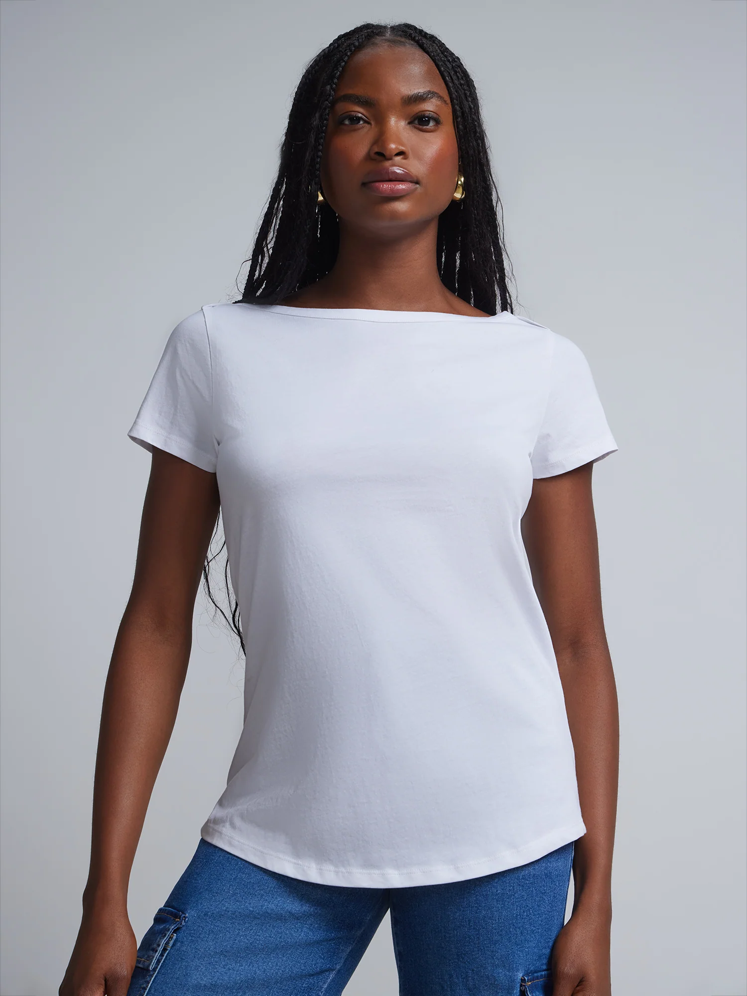 Boat Neck Short Sleeves Basic T-Shirt - Image 5