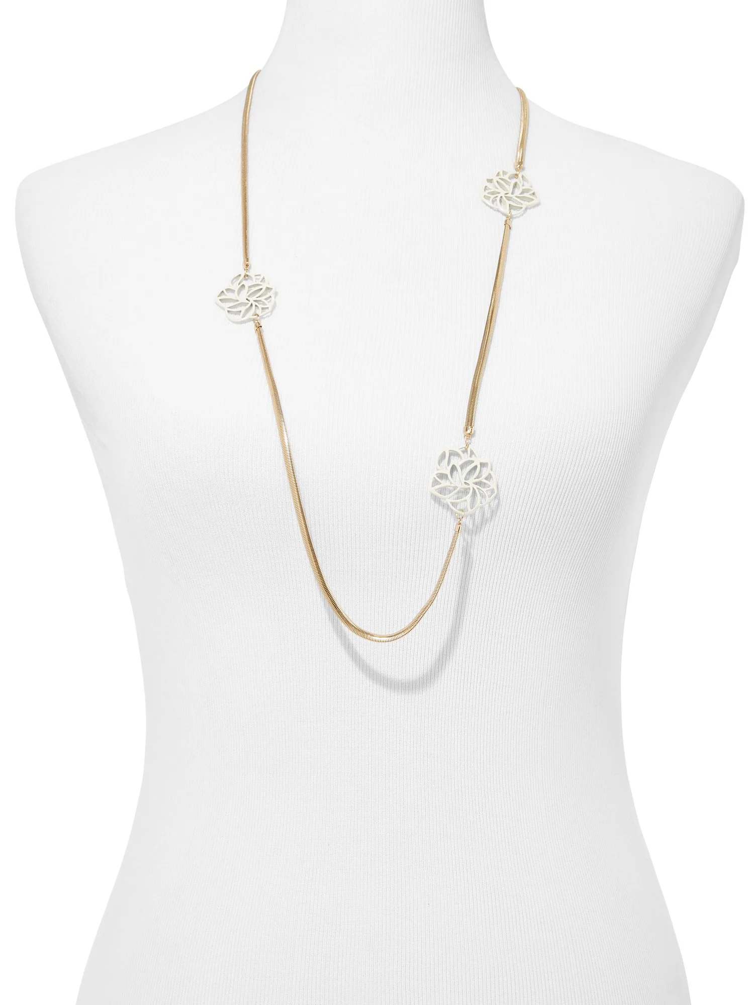 Beaded Goldtone Y-Shaped Tassel Necklace - Image 2