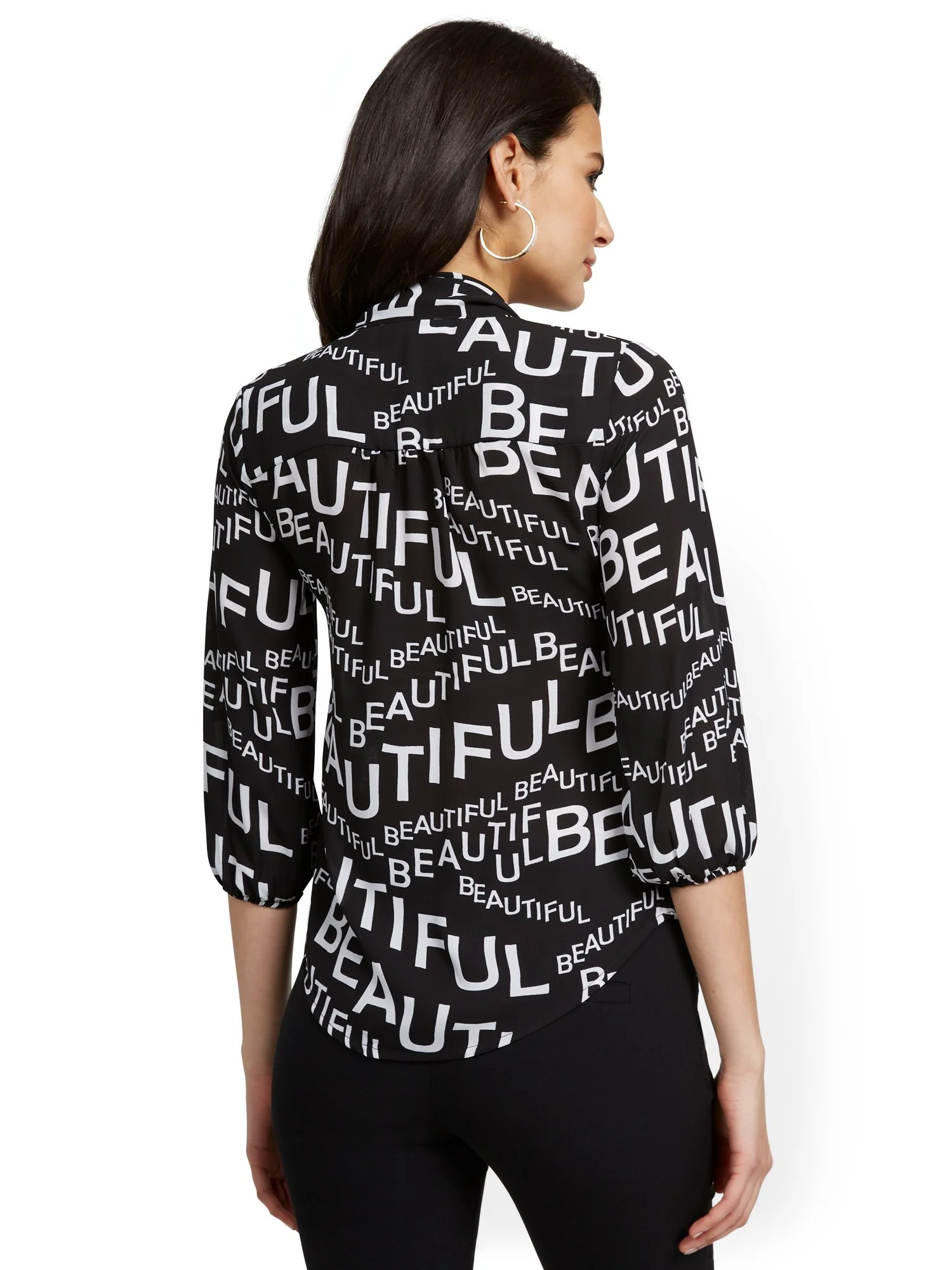 'Beautiful' Script Bow-Collar Blouse - Image 3