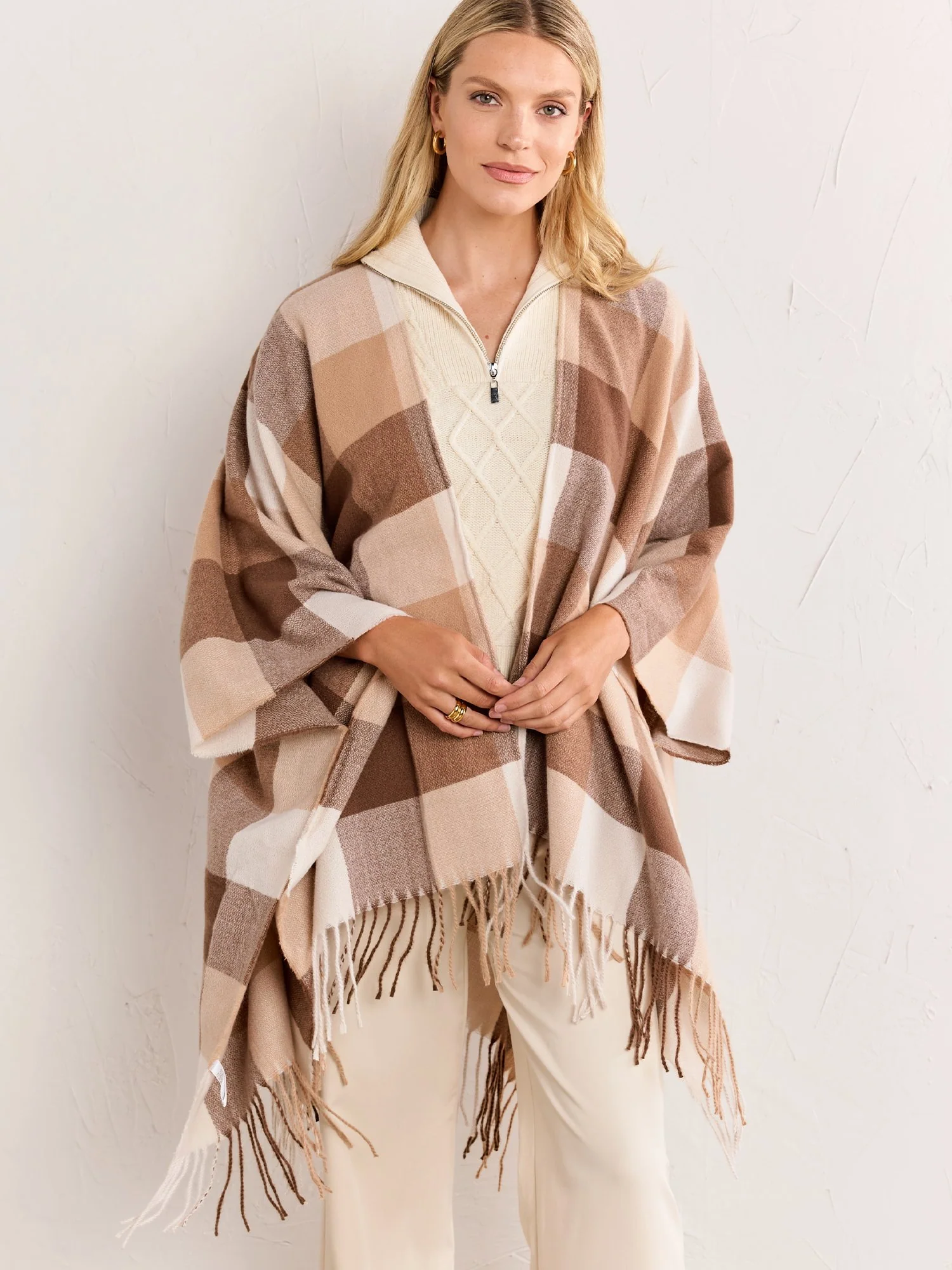 Justin Taylor Beige & Cream Plaid Wrap - Brands We Love - Image 2