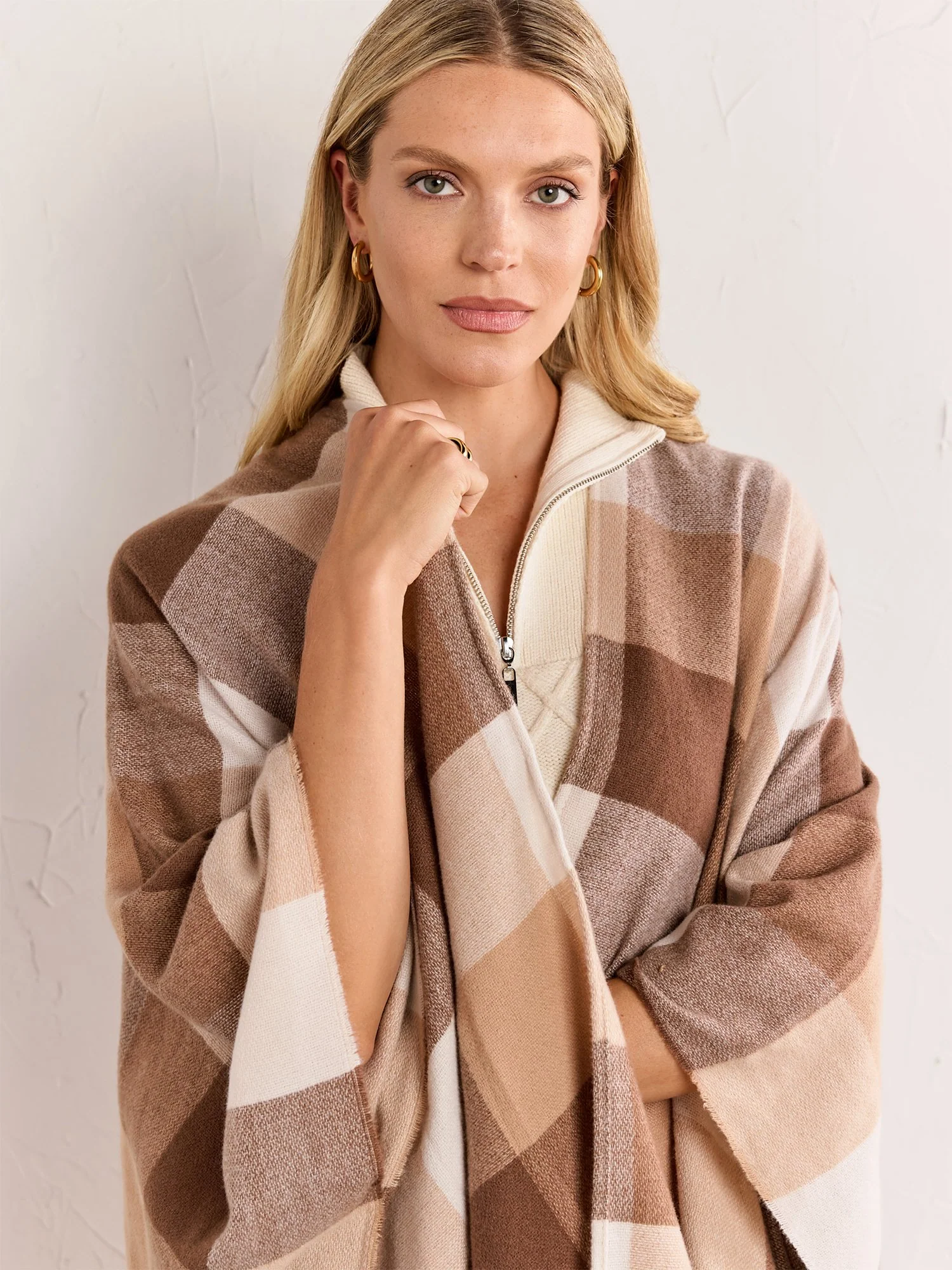 Justin Taylor Beige & Cream Plaid Wrap - Brands We Love - Image 3