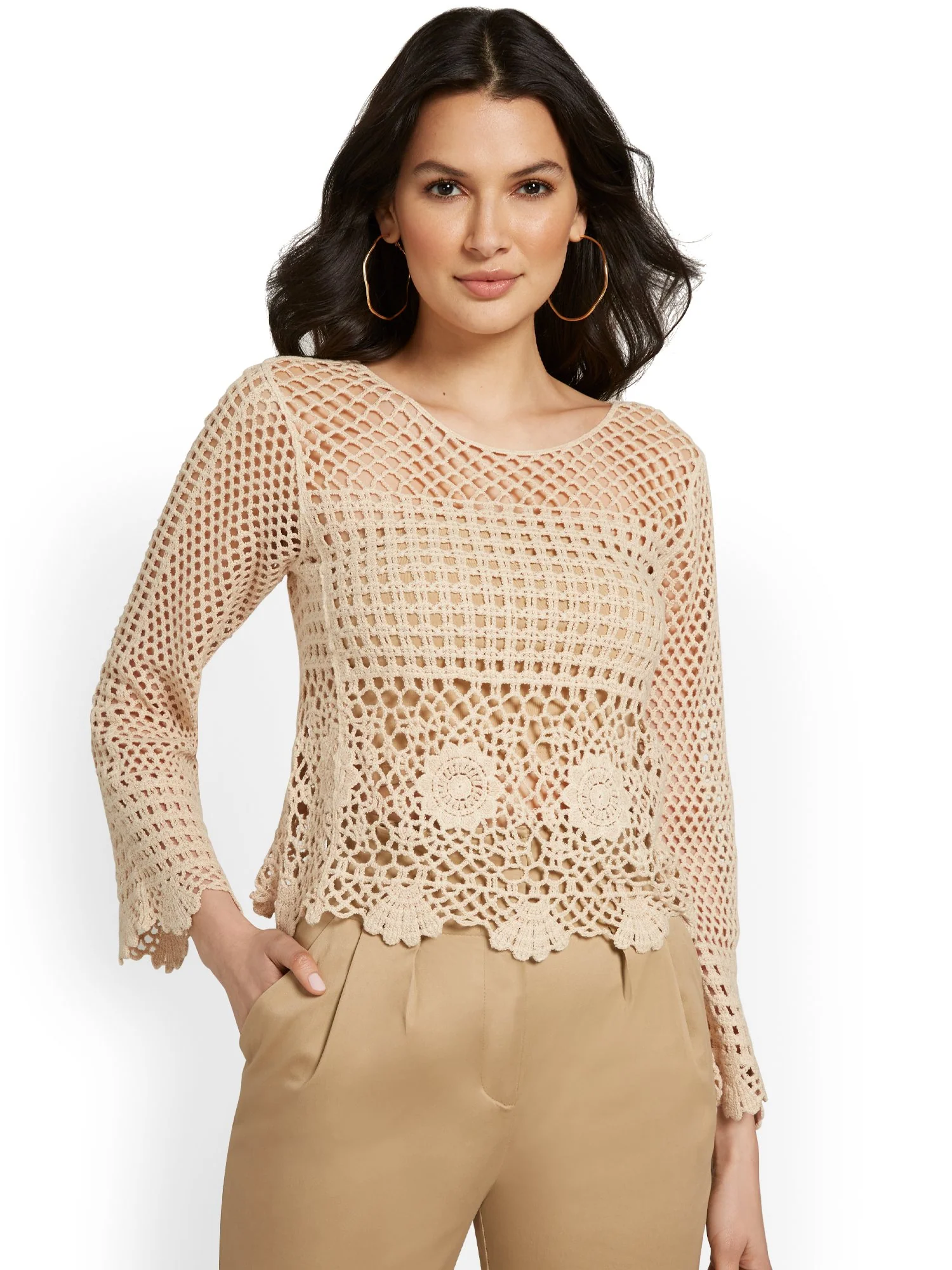 Bell-Sleeve Crochet Top