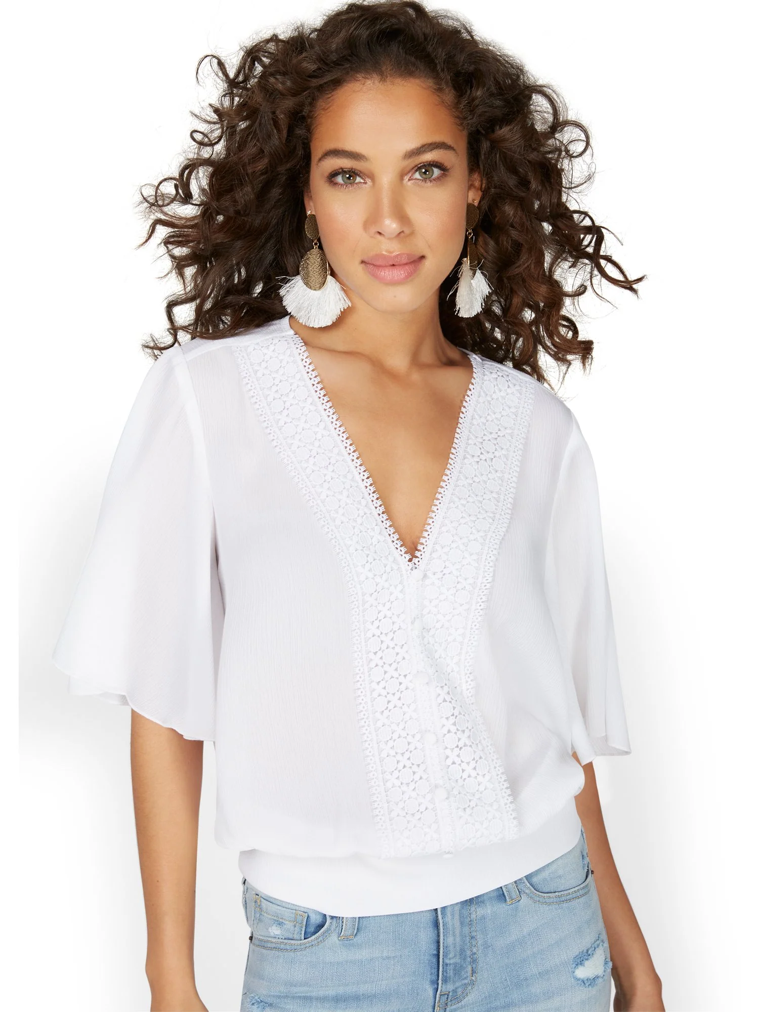 Bell-Sleeve V-Neck Blouse - Lily & Cali - Image 2