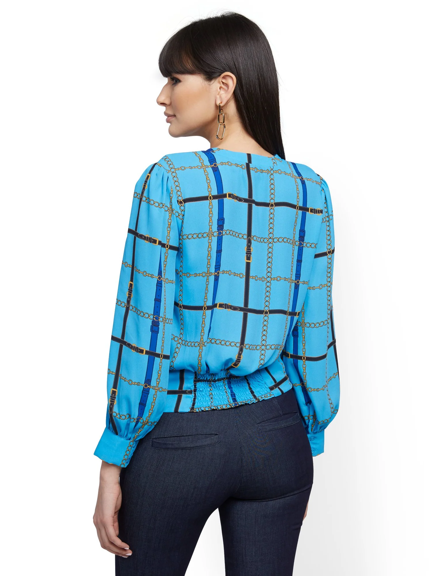 Belt-Print Wrap Blouse - 7th Avenue - Image 3