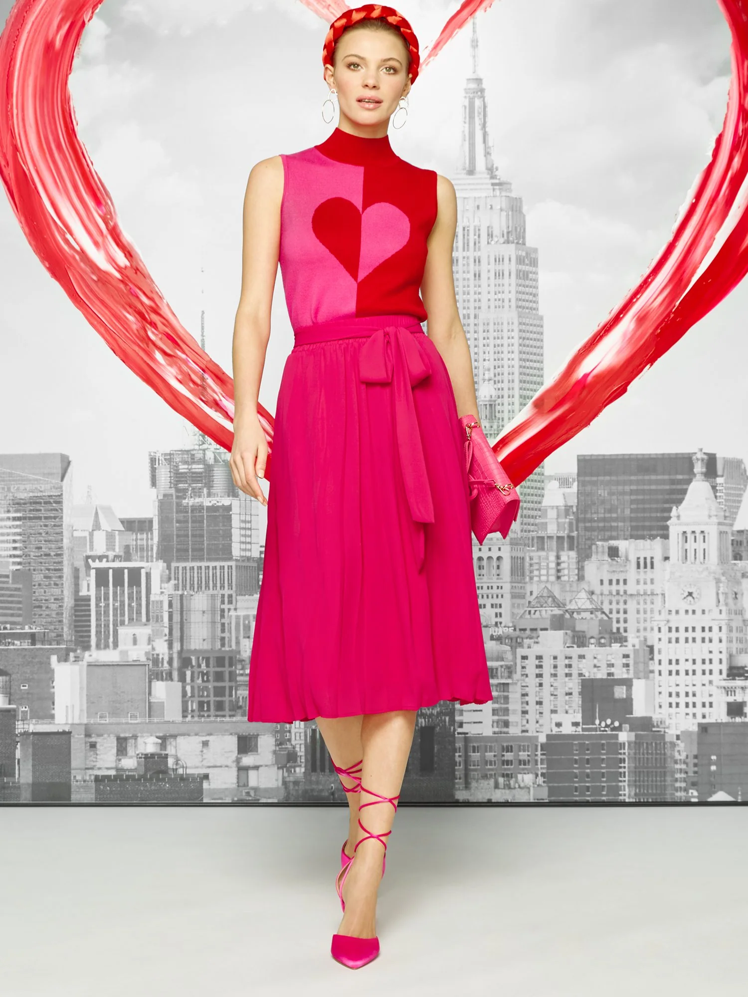 Belt-Waist Pleated Midi Skirt