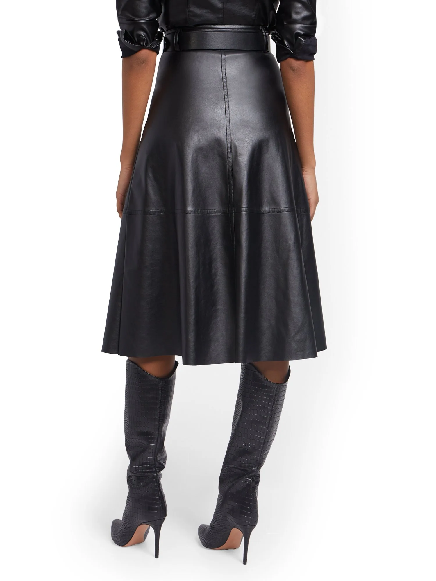 Belted Faux-Leather A-Line Skirt - Image 2