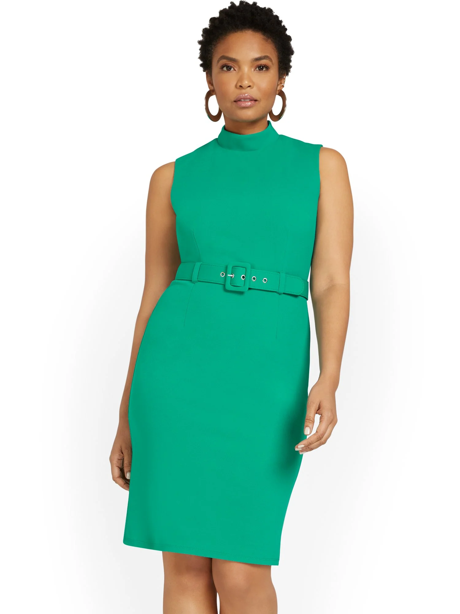 Belted Mock-Neck Sheath Dress - Magic Crepe® - Image 6