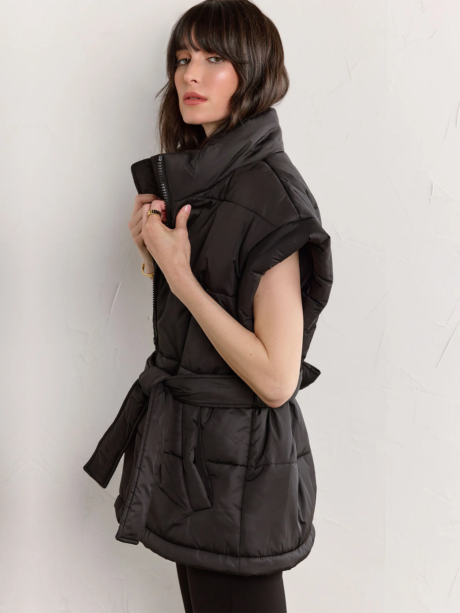 Belted Nylon Puffer Vest - Aaron & Amber - Image 2