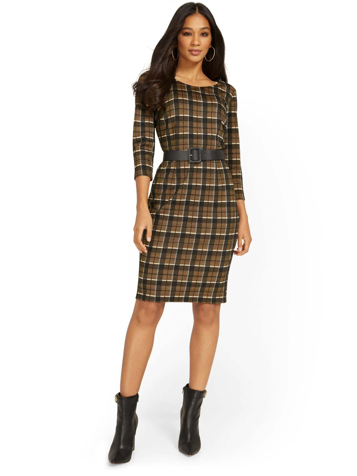 Belted Plaid Sheath Dress - Image 2